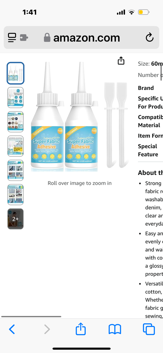 2Pack 100ml Fabric Glue, Permanent Clear Washable Clothing Adhesive for All Fabrics, Ideal for Cotton, Flannel, Denim, Leather, Polyester, Rhinestones, Patches, and Doll Repair