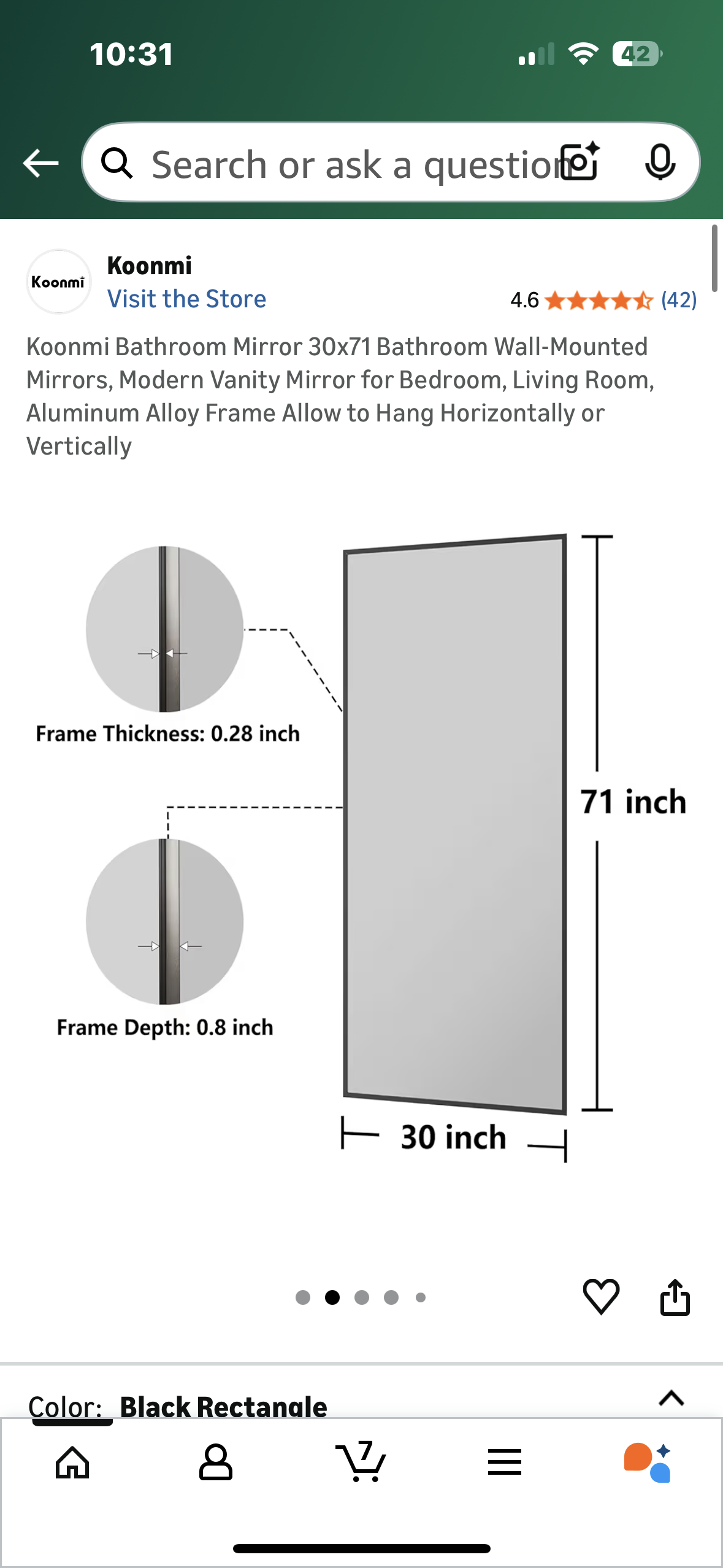Koonmi Bathroom Mirror, 30x71 Bathroom Wall-Mounted Mirror, Modern Vanity Mirror, Aluminum Alloy Frame Hang Horizontally or Vertically (M424)