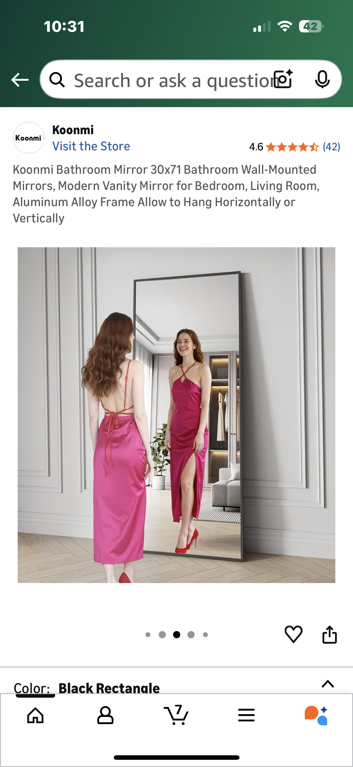 Koonmi Bathroom Mirror, 30x71 Bathroom Wall-Mounted Mirror, Modern Vanity Mirror, Aluminum Alloy Frame Hang Horizontally or Vertically (M424)