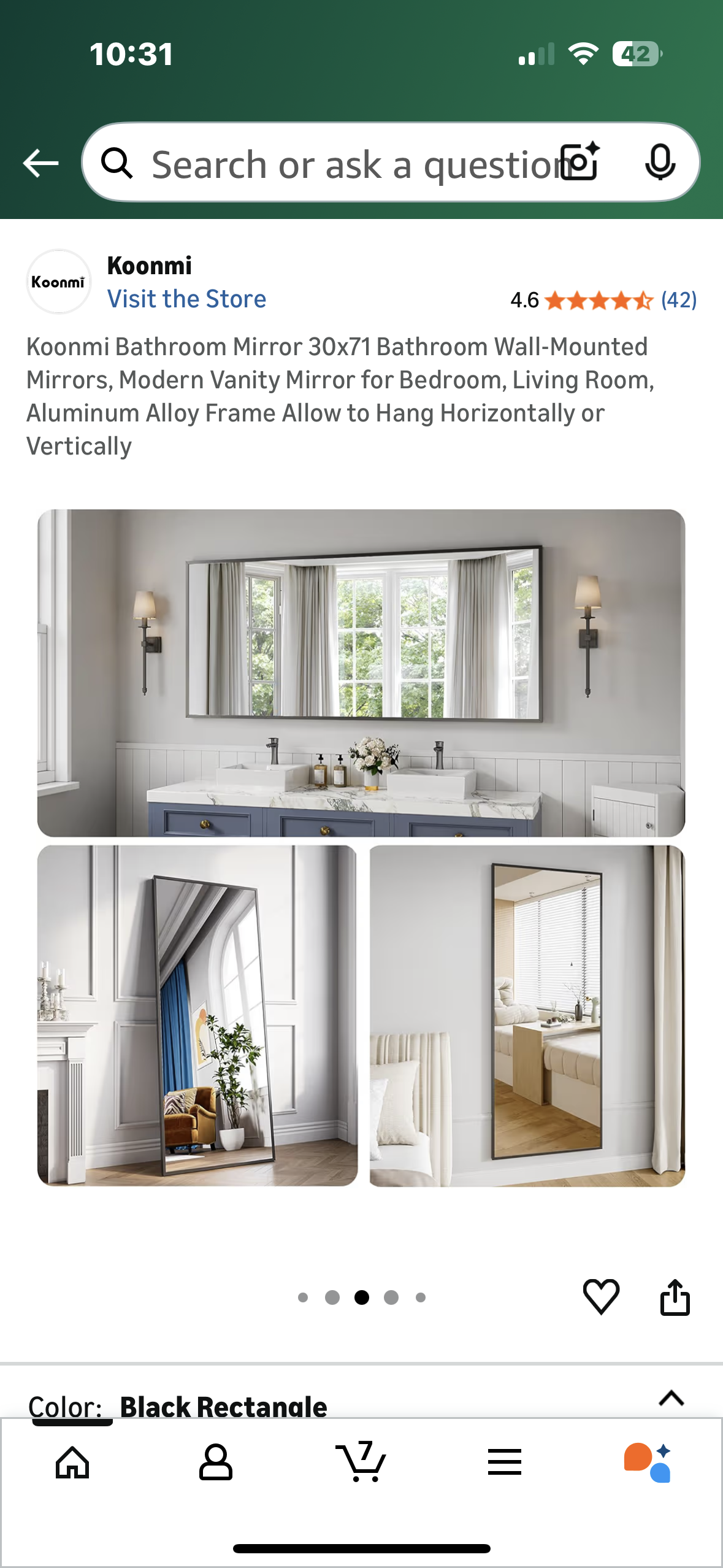 Koonmi Bathroom Mirror, 30x71 Bathroom Wall-Mounted Mirror, Modern Vanity Mirror, Aluminum Alloy Frame Hang Horizontally or Vertically (M424)