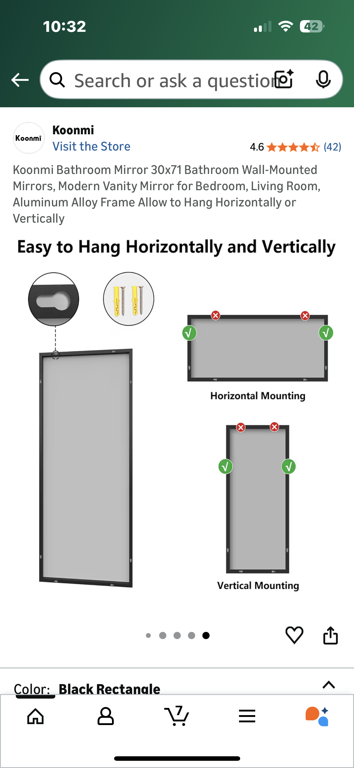 Koonmi Bathroom Mirror, 30x71 Bathroom Wall-Mounted Mirror, Modern Vanity Mirror, Aluminum Alloy Frame Hang Horizontally or Vertically (M424)