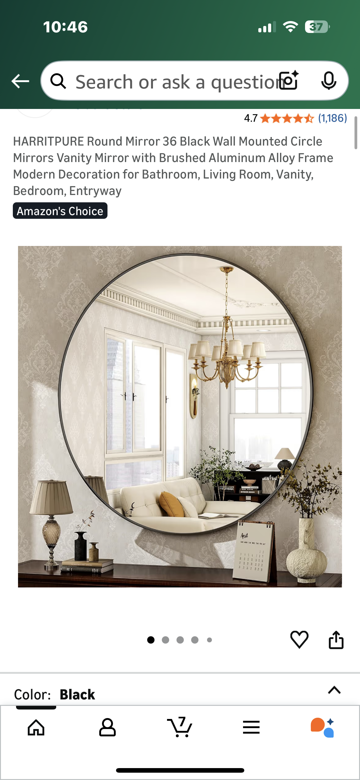 HARRITPURE Round Mirror 36” Black Wall Mounted Circular Vanity Mirror with Brushed Aluminum Alloy Frame, Modern Decor for Bathroom, Living Room, Vanity, Bedroom, Entryway (M425)