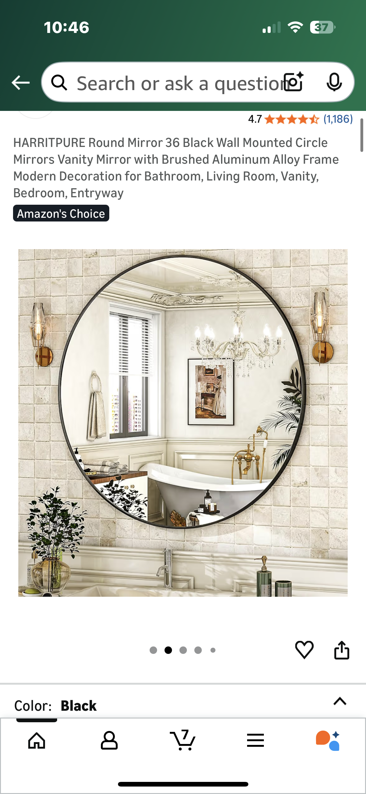 HARRITPURE Round Mirror 36” Black Wall Mounted Circular Vanity Mirror with Brushed Aluminum Alloy Frame, Modern Decor for Bathroom, Living Room, Vanity, Bedroom, Entryway (M425)