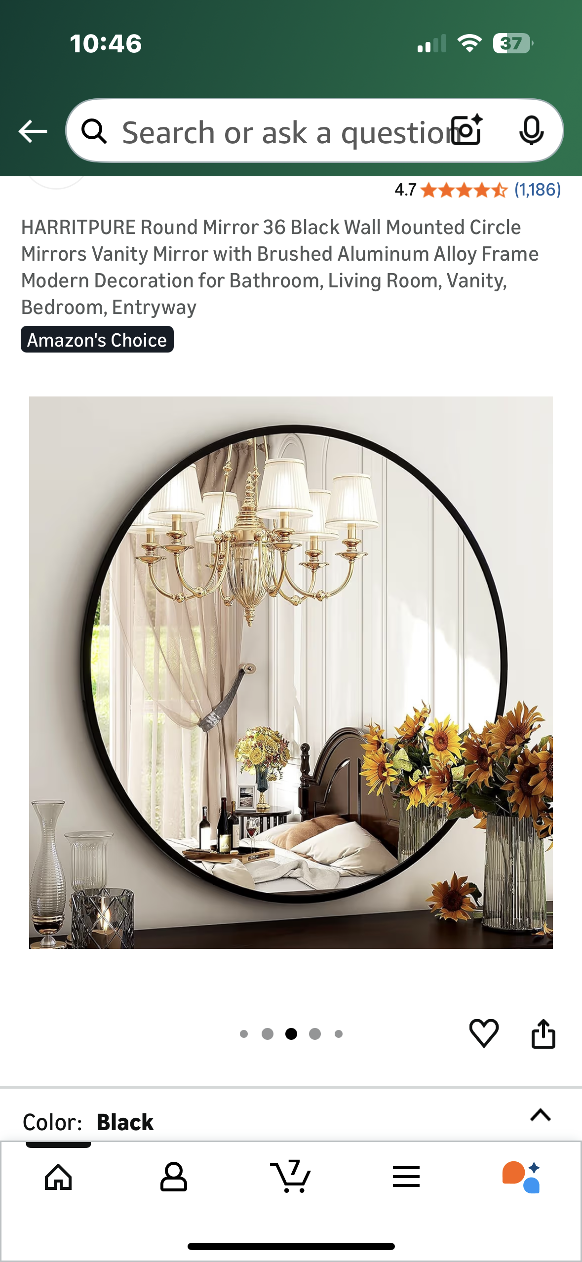 HARRITPURE Round Mirror 36” Black Wall Mounted Circular Vanity Mirror with Brushed Aluminum Alloy Frame, Modern Decor for Bathroom, Living Room, Vanity, Bedroom, Entryway (M425)