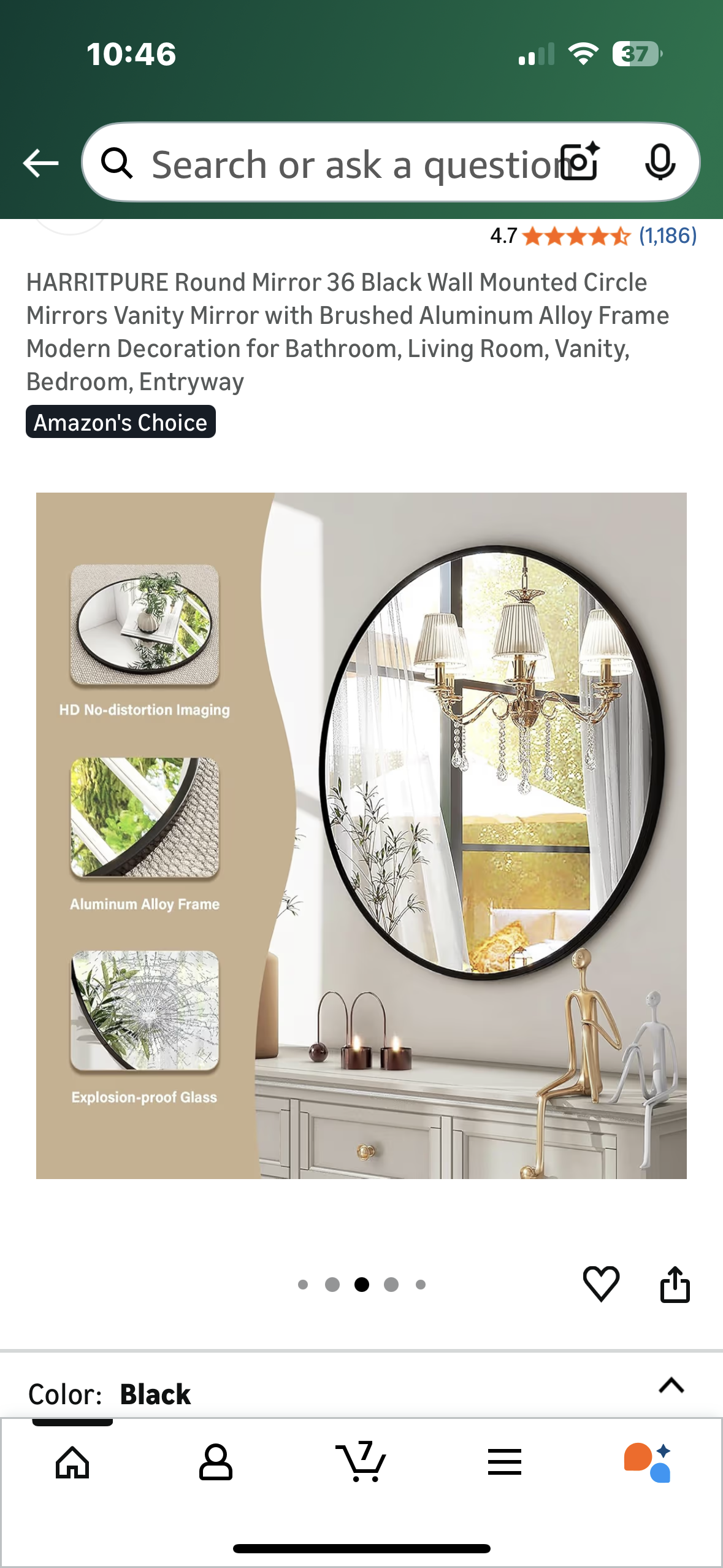 HARRITPURE Round Mirror 36” Black Wall Mounted Circular Vanity Mirror with Brushed Aluminum Alloy Frame, Modern Decor for Bathroom, Living Room, Vanity, Bedroom, Entryway (M425)