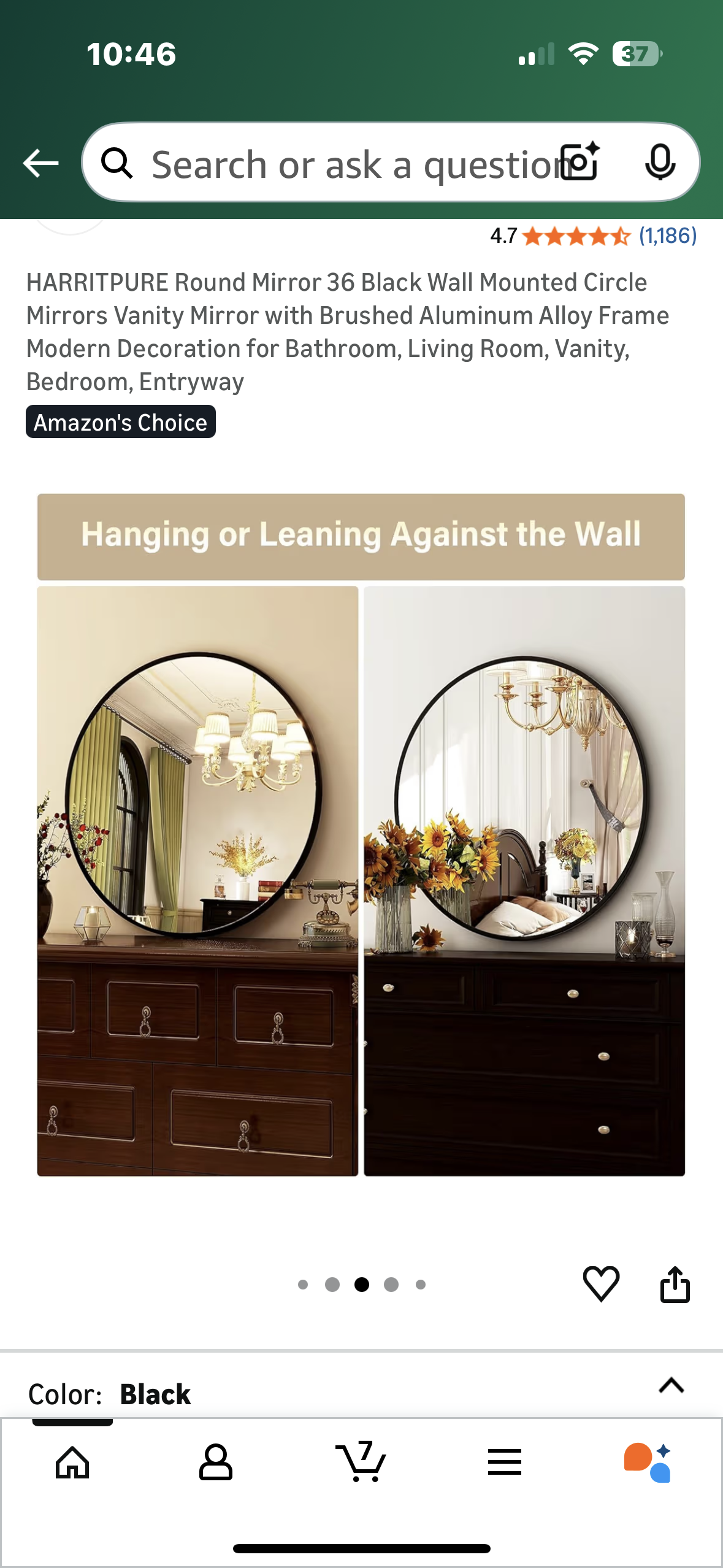 HARRITPURE Round Mirror 36” Black Wall Mounted Circular Vanity Mirror with Brushed Aluminum Alloy Frame, Modern Decor for Bathroom, Living Room, Vanity, Bedroom, Entryway (M425)