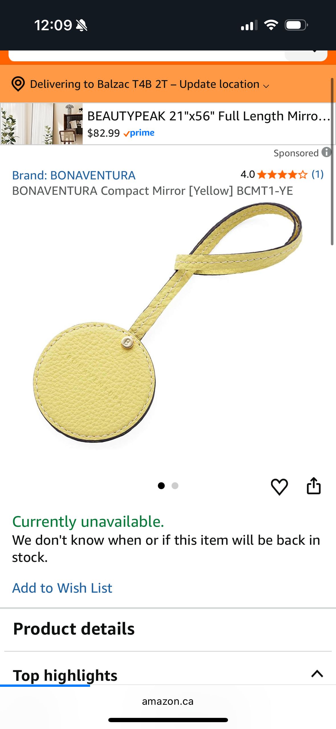 BONAVENTURA Compact Mirror [Yellow] BCMT1-YE