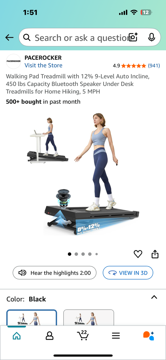 Walking Pad Treadmill with 12% 9-Level Auto Incline, 450 lbs Capacity Bluetooth Speaker, Under Desk Treadmill (W480)