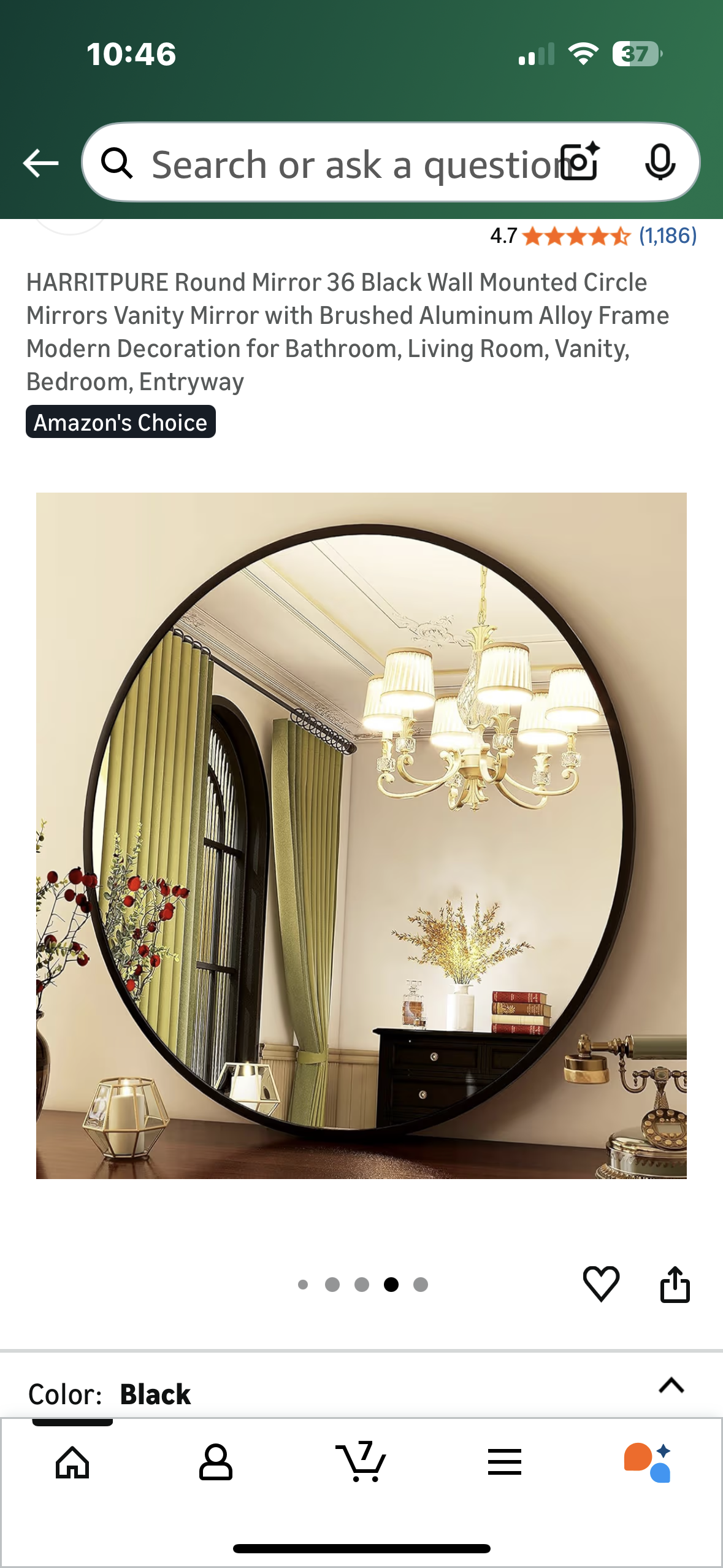 HARRITPURE Round Mirror 36” Black Wall Mounted Circular Vanity Mirror with Brushed Aluminum Alloy Frame, Modern Decor for Bathroom, Living Room, Vanity, Bedroom, Entryway (M425)