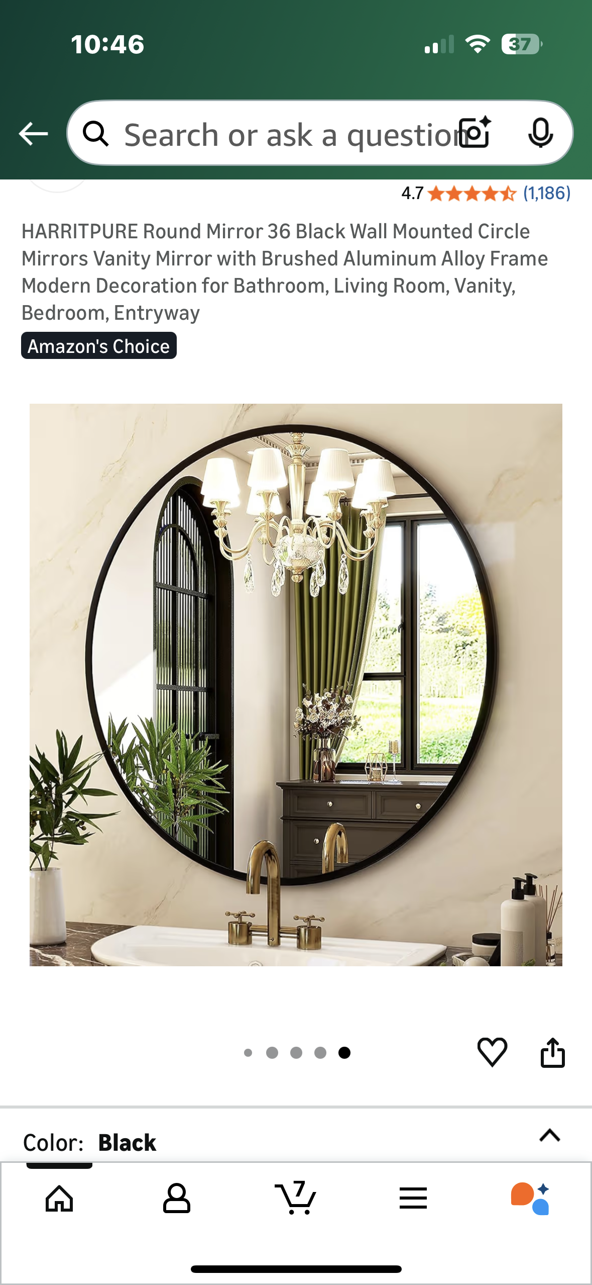 HARRITPURE Round Mirror 36” Black Wall Mounted Circular Vanity Mirror with Brushed Aluminum Alloy Frame, Modern Decor for Bathroom, Living Room, Vanity, Bedroom, Entryway (M425)