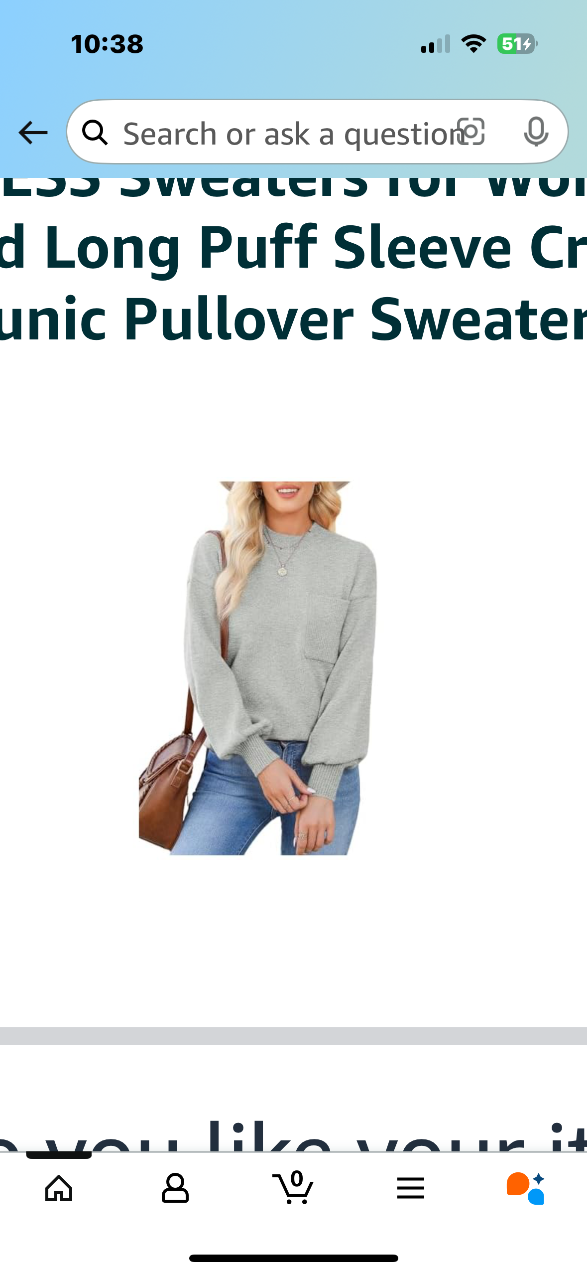 EVALESS Sweaters for Women Oversized Long Puff Sleeve Crewneck Tunic Pullover Sweater Size 2XL