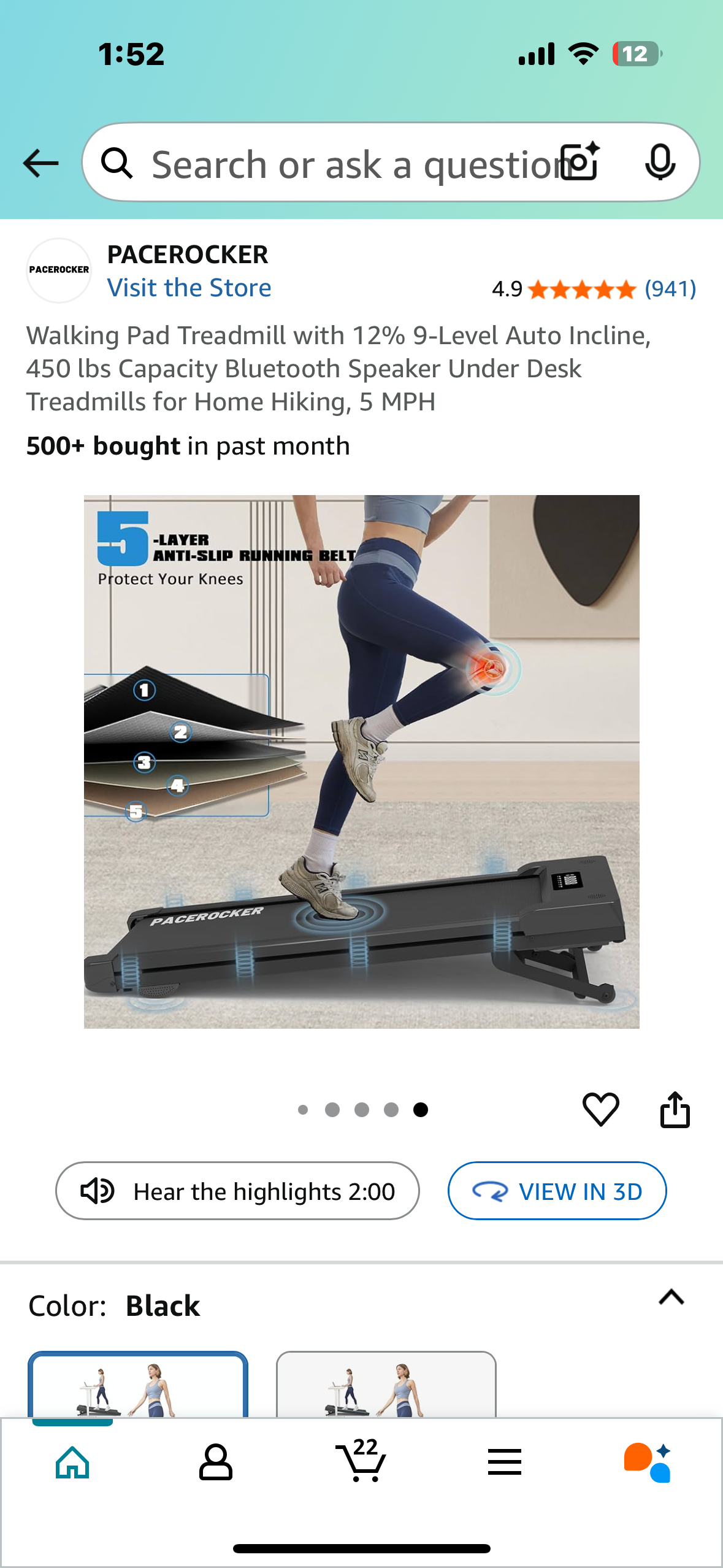 Walking Pad Treadmill with 12% 9-Level Auto Incline, 450 lbs Capacity Bluetooth Speaker, Under Desk Treadmill (W480)