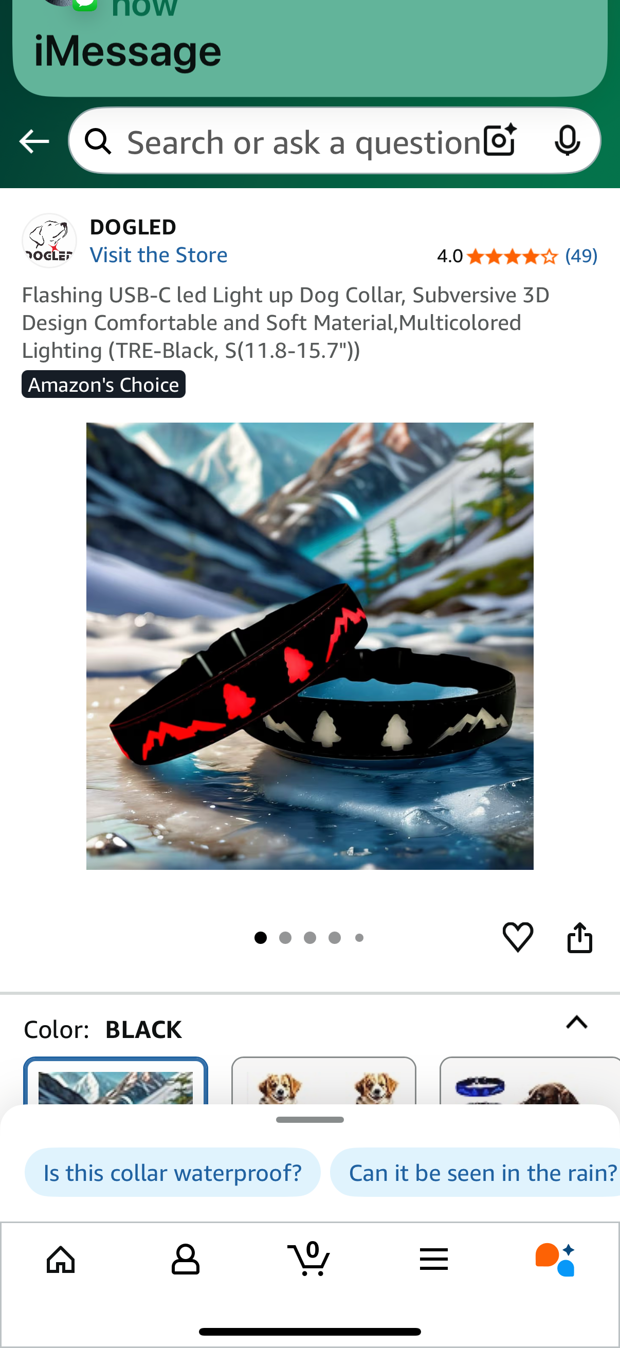 LED Dog Collar, 15 Light Modes, USB-C Rechargeable, Silicone Material, Adjustable Size, (Black, S(7.87-11.8"))