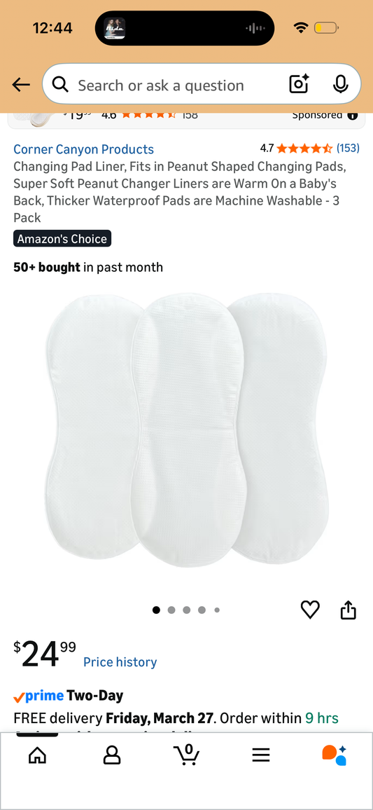 Changing Pad Liner, Fits in Peanut Shaped Changing Pads, Super Soft Peanut Changer Liners are Warm On a Baby's Back, Thicker Waterproof Pads are Machine Washable - 3 Pack