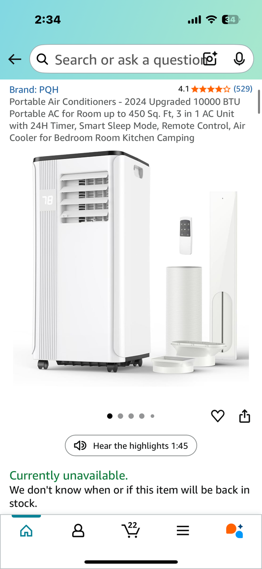 Portable Air Conditioner - 10000 BTU
Portable AC for Room up to 450 Sq. Ft, 3 in 1 AC Unit for Bedroom, Living Room,Kitchen,Camping (R632)