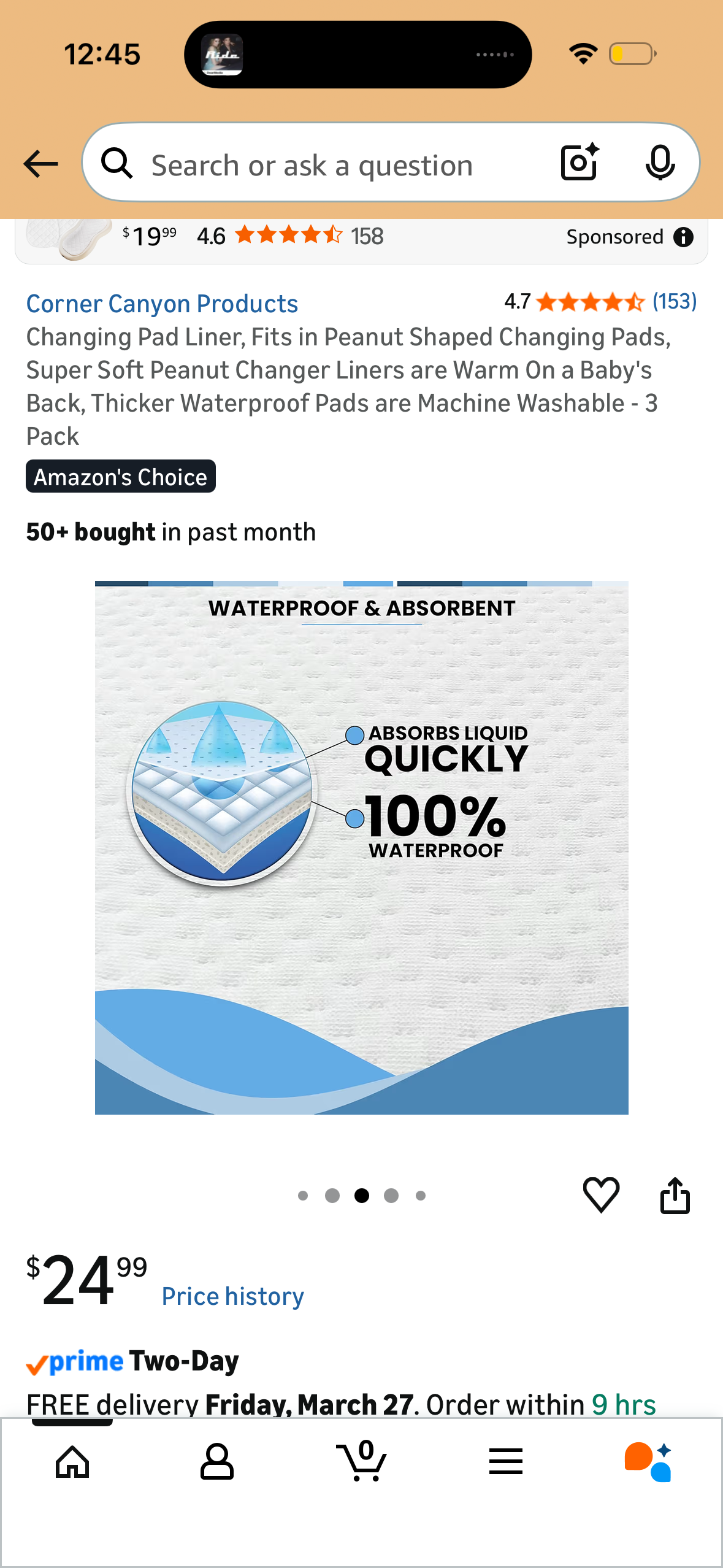 Changing Pad Liner, Fits in Peanut Shaped Changing Pads, Super Soft Peanut Changer Liners are Warm On a Baby's Back, Thicker Waterproof Pads are Machine Washable - 3 Pack