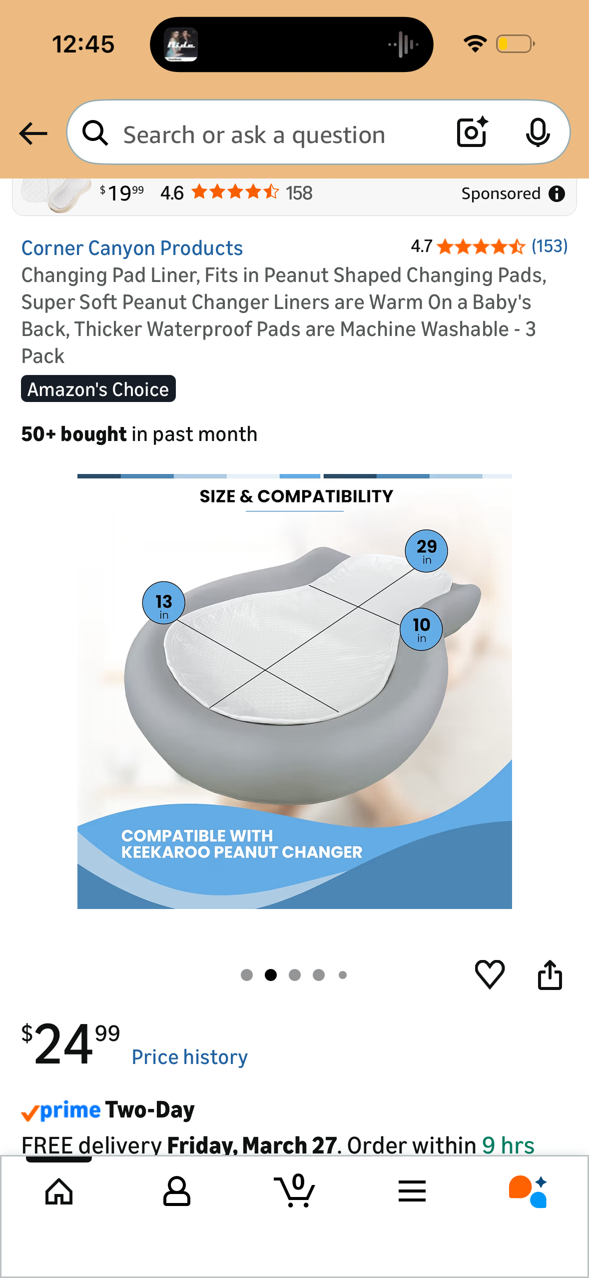 Changing Pad Liner, Fits in Peanut Shaped Changing Pads, Super Soft Peanut Changer Liners are Warm On a Baby's Back, Thicker Waterproof Pads are Machine Washable - 3 Pack