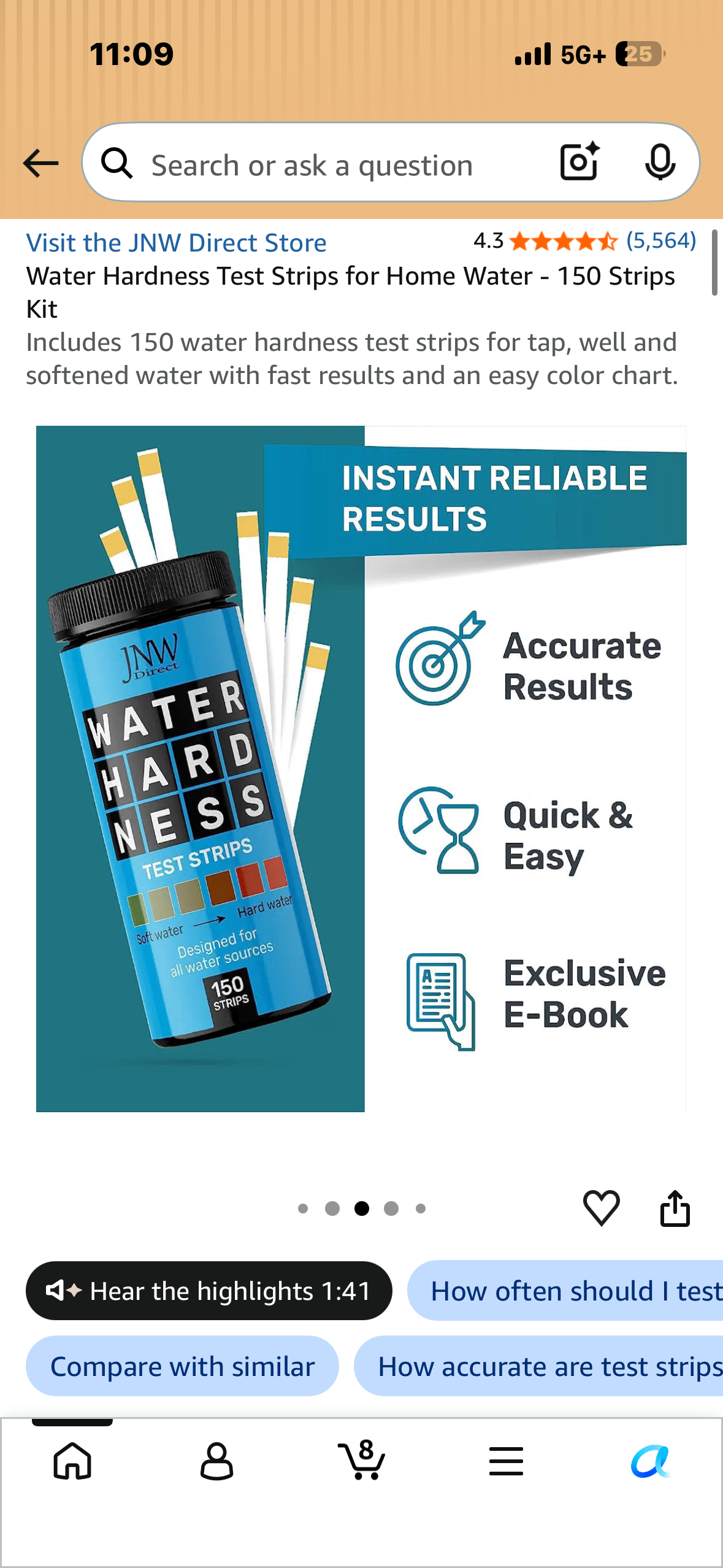 Water Hardness Test Strips for Home Water - 150 Strips Kit Includes 150 water hardness test strips for tap, well and softened water with fast results and an easy color chart.