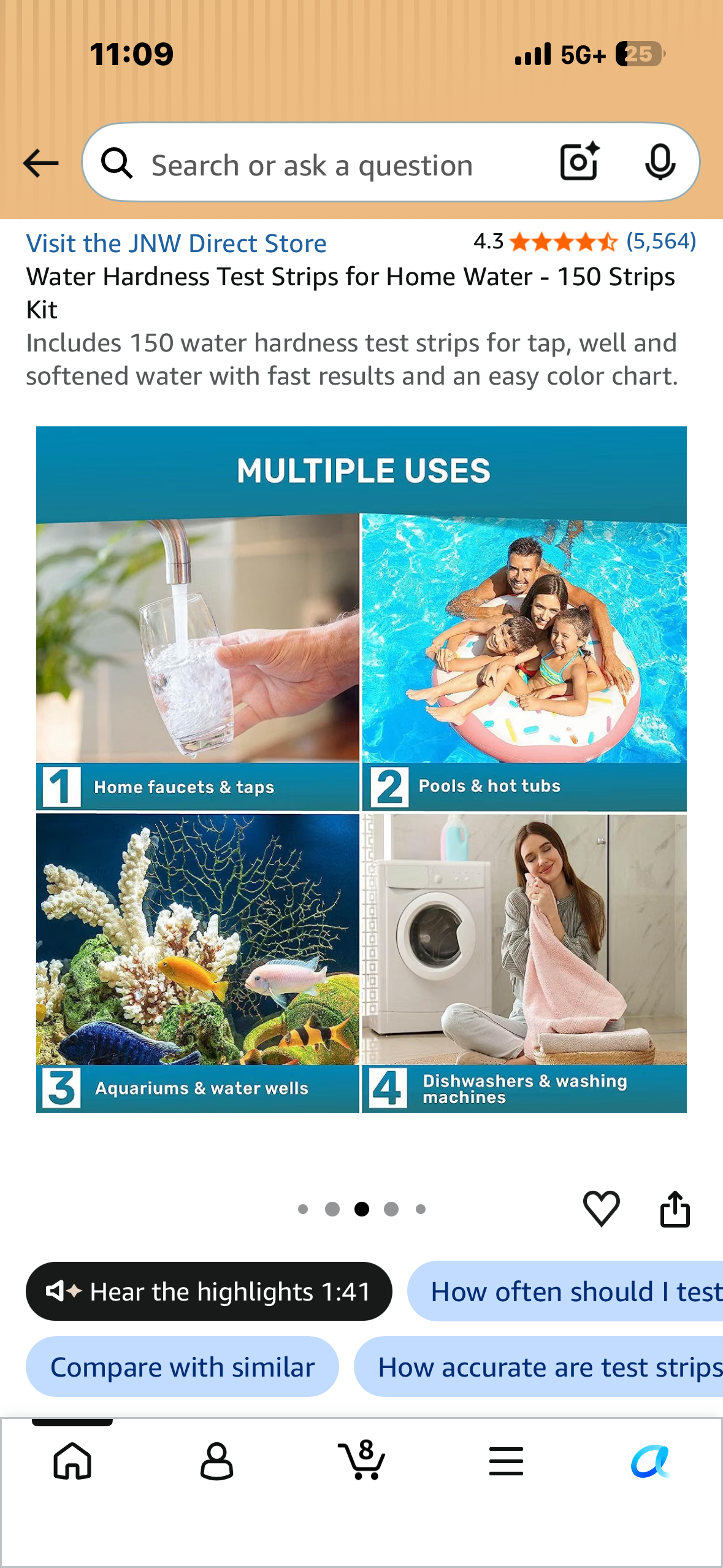 Water Hardness Test Strips for Home Water - 150 Strips Kit Includes 150 water hardness test strips for tap, well and softened water with fast results and an easy color chart.
