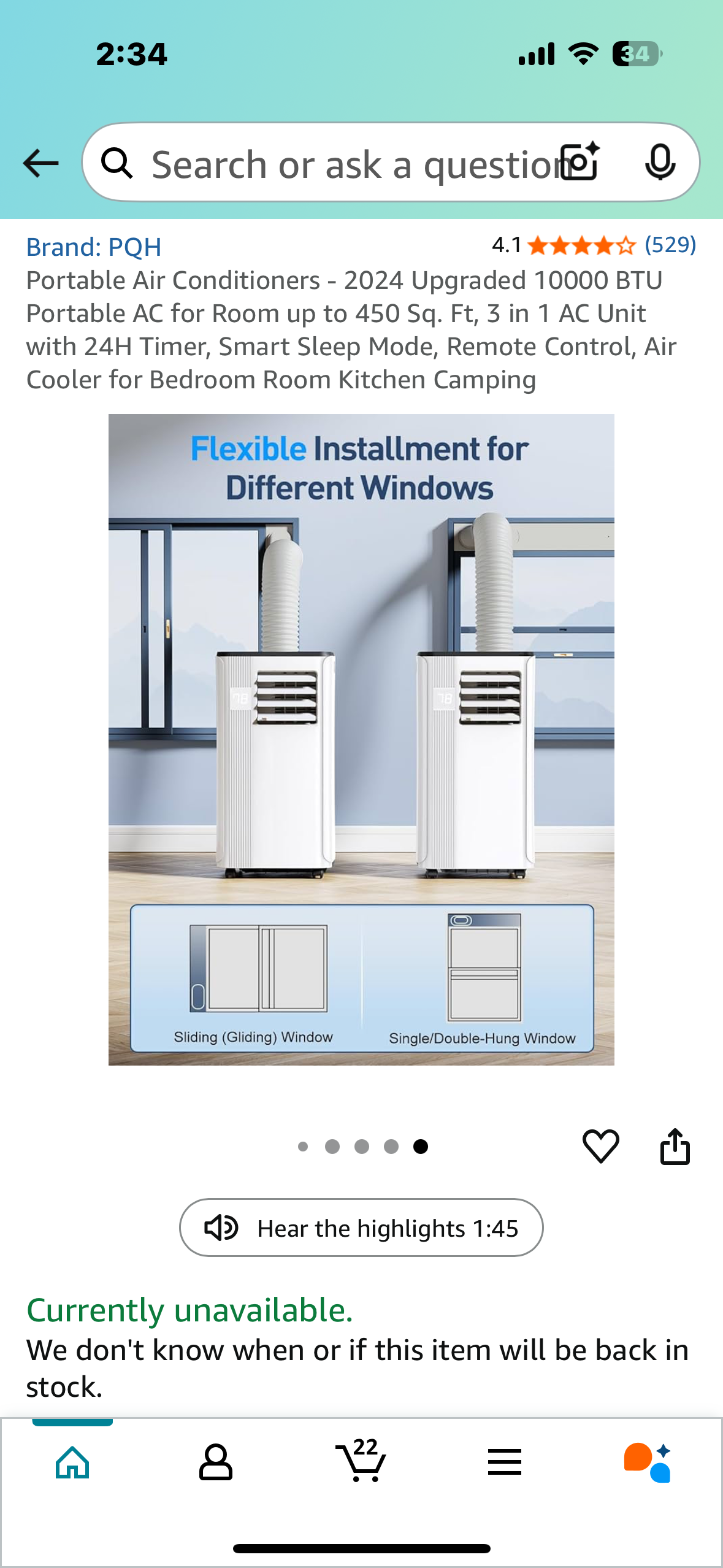 Portable Air Conditioner - 10000 BTU
Portable AC for Room up to 450 Sq. Ft, 3 in 1 AC Unit for Bedroom, Living Room,Kitchen,Camping (R632)