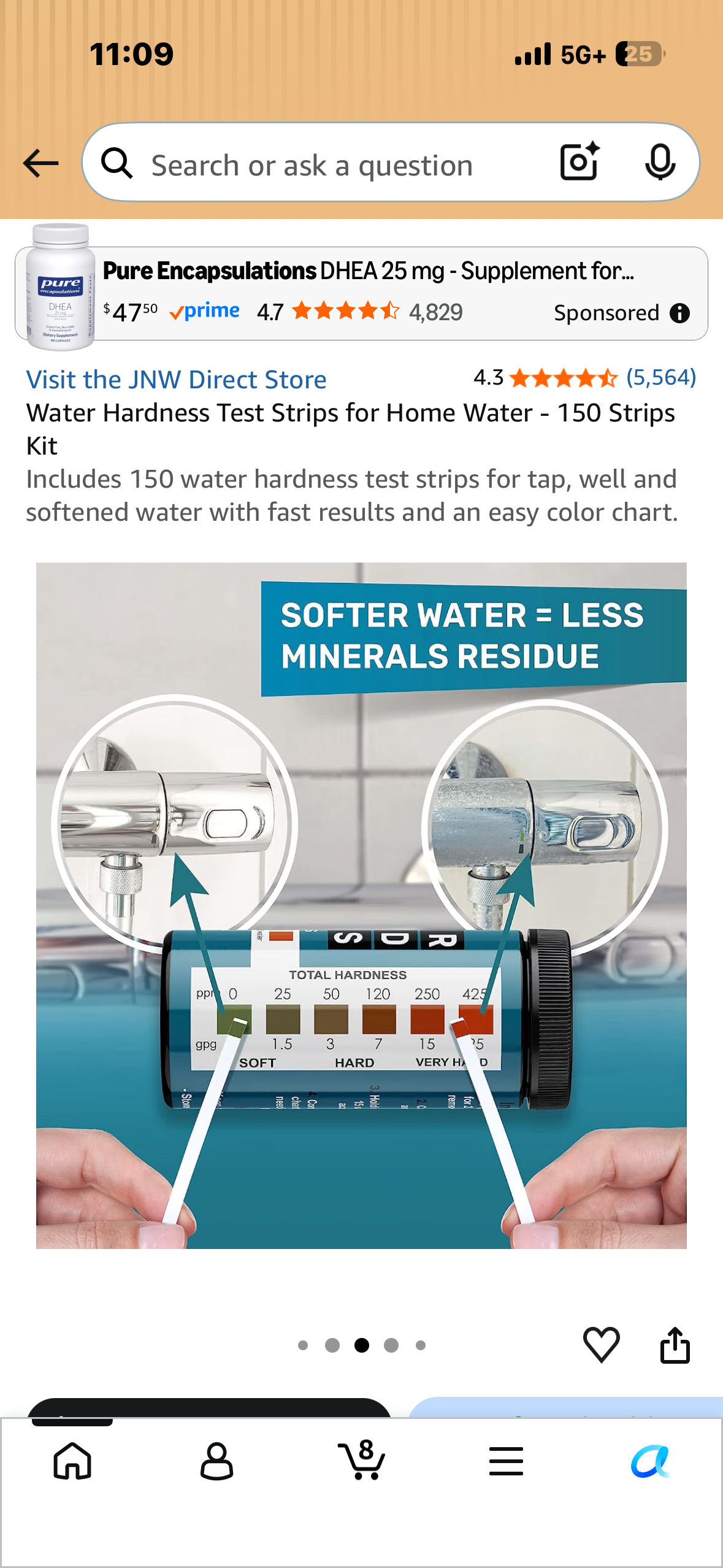 Water Hardness Test Strips for Home Water - 150 Strips Kit Includes 150 water hardness test strips for tap, well and softened water with fast results and an easy color chart.