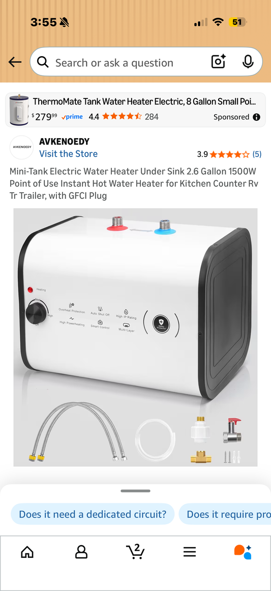 Mini-Tank Electric Water Heater Under Sink 2.6 Gallon 1500W Point of Use Instant Hot Water Heater for Kitchen Counter Rv Tr Trailer, with GFCI Plug