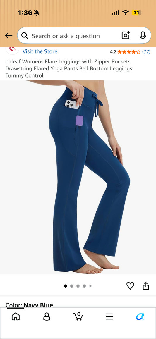 baleaf Womens Flare Leggings with Zipper Pockets Drawstring Flared Yoga Pants Bell Bottom Leggings Tummy Control (Size Large)
