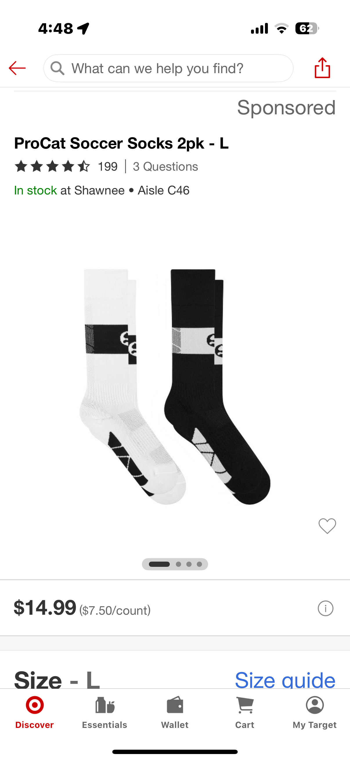 ProCat Soccer Socks 2pk (Size Large)