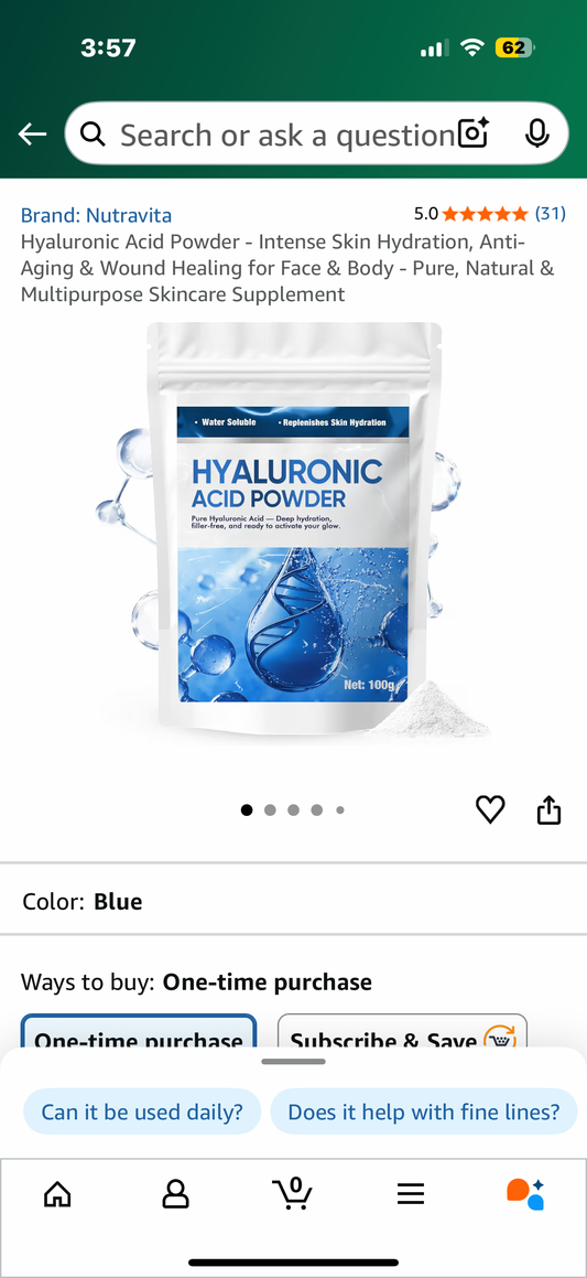Hyaluronic Acid Powder - Intense Skin Hydration, Anti-Aging & Wound Healing for Face & Body - Pure, Natural & Multipurpose Skincare Supplement
