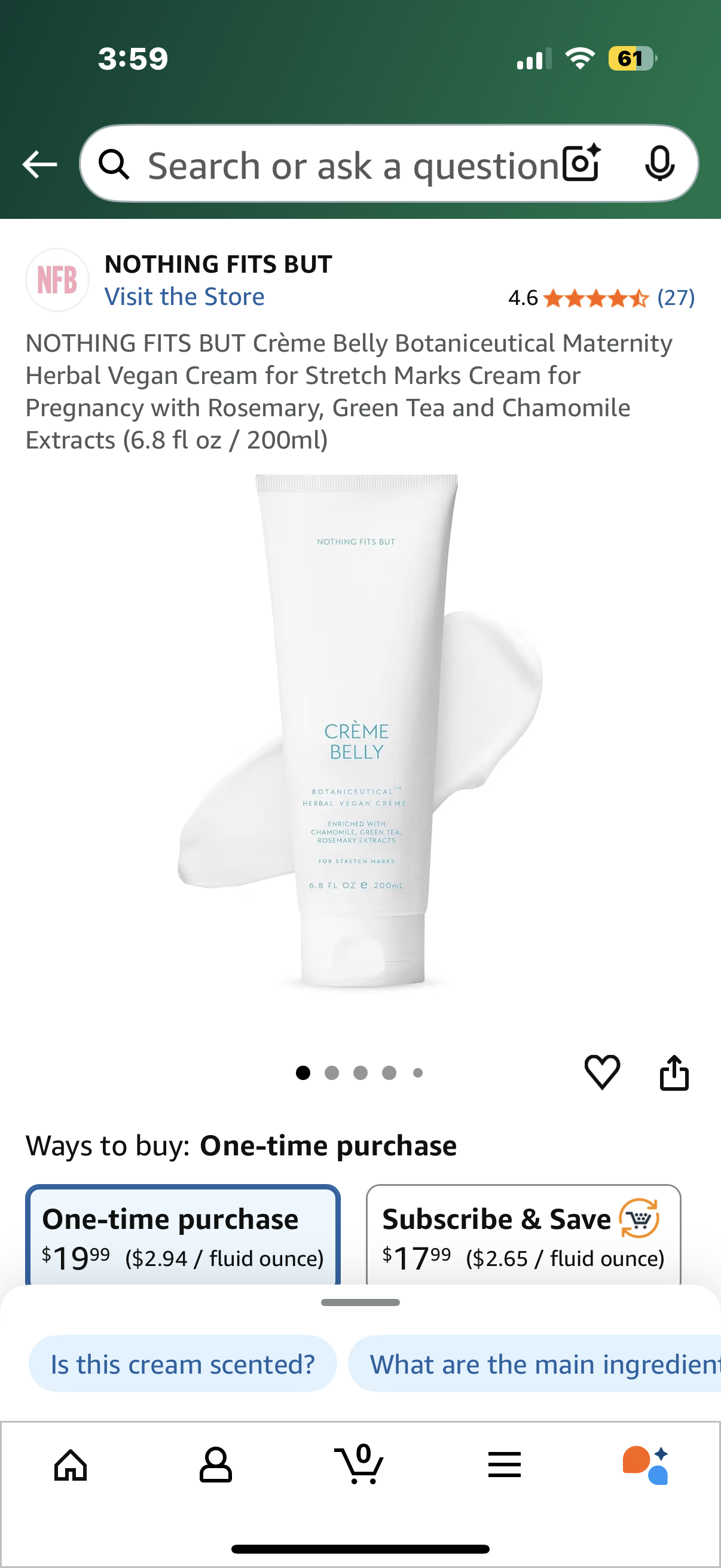 NOTHING FITS BUT Crème Belly Botaniceutical Maternity Herbal Vegan Cream for Stretch Marks Cream for Pregnancy with Rosemary, Green Tea and Chamomile Extracts (6.8 fl oz / 200ml