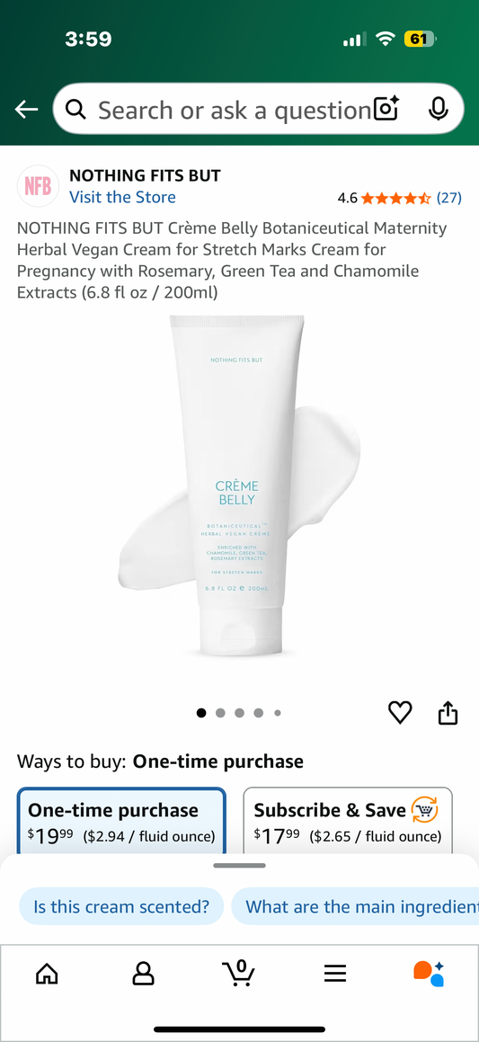 NOTHING FITS BUT Crème Belly Botaniceutical Maternity Herbal Vegan Cream for Stretch Marks Cream for Pregnancy with Rosemary, Green Tea and Chamomile Extracts (6.8 fl oz / 200ml