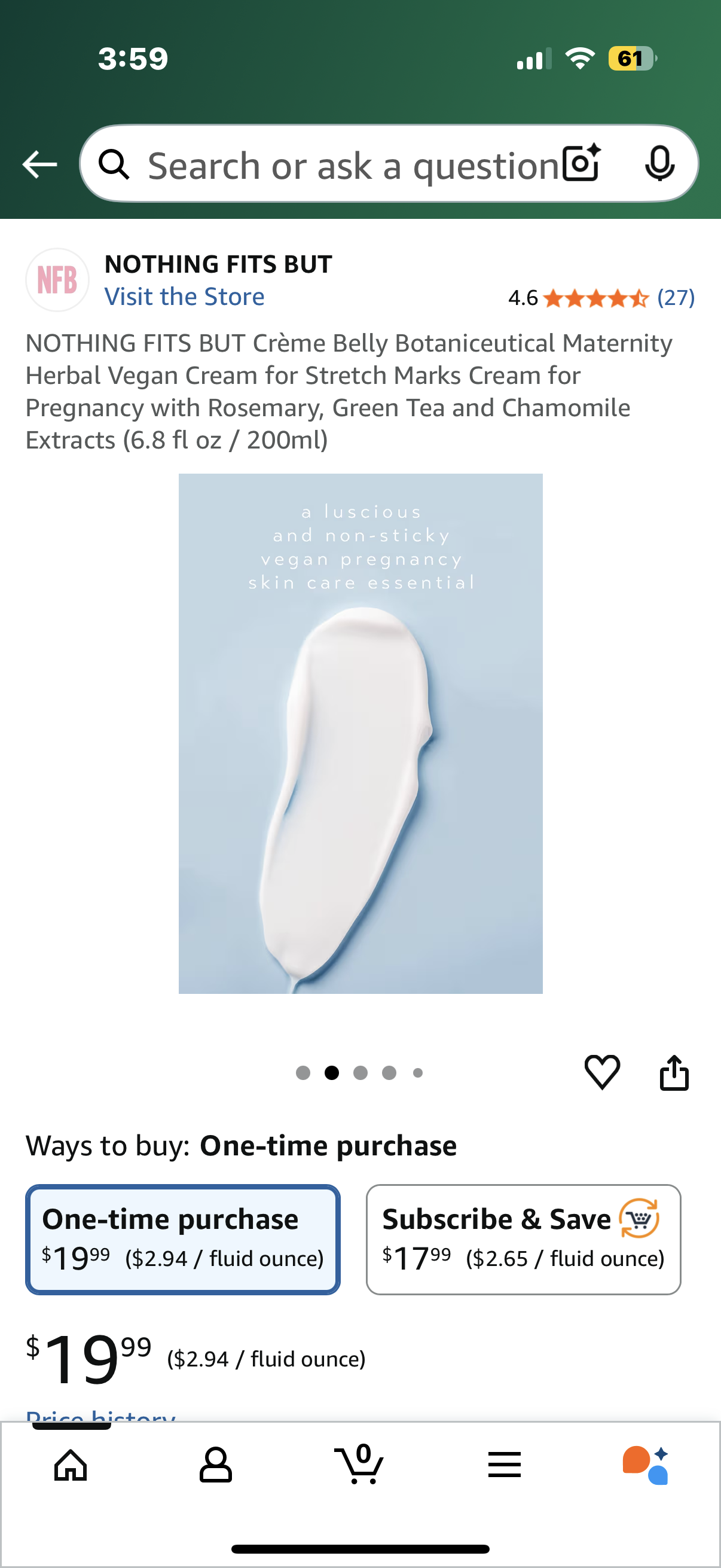 NOTHING FITS BUT Crème Belly Botaniceutical Maternity Herbal Vegan Cream for Stretch Marks Cream for Pregnancy with Rosemary, Green Tea and Chamomile Extracts (6.8 fl oz / 200ml