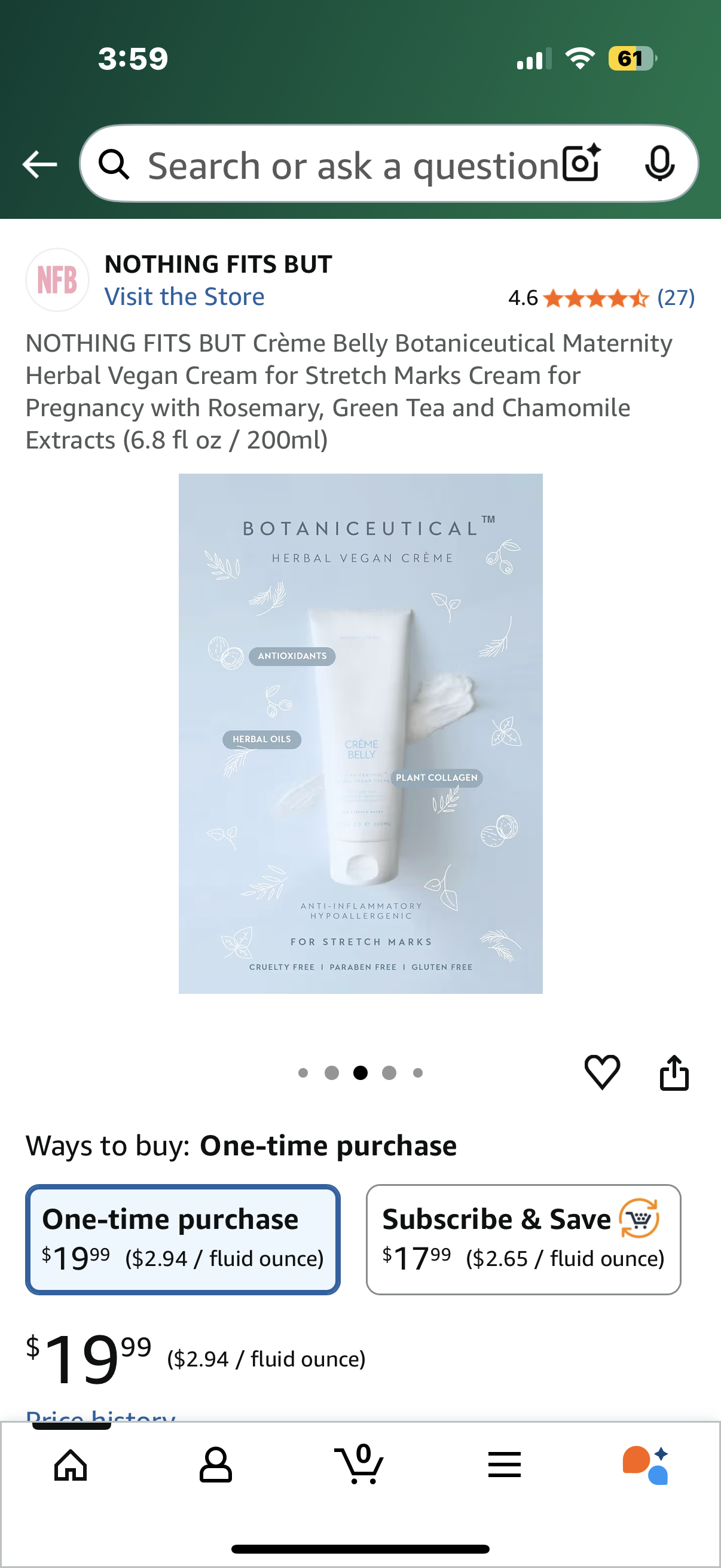 NOTHING FITS BUT Crème Belly Botaniceutical Maternity Herbal Vegan Cream for Stretch Marks Cream for Pregnancy with Rosemary, Green Tea and Chamomile Extracts (6.8 fl oz / 200ml