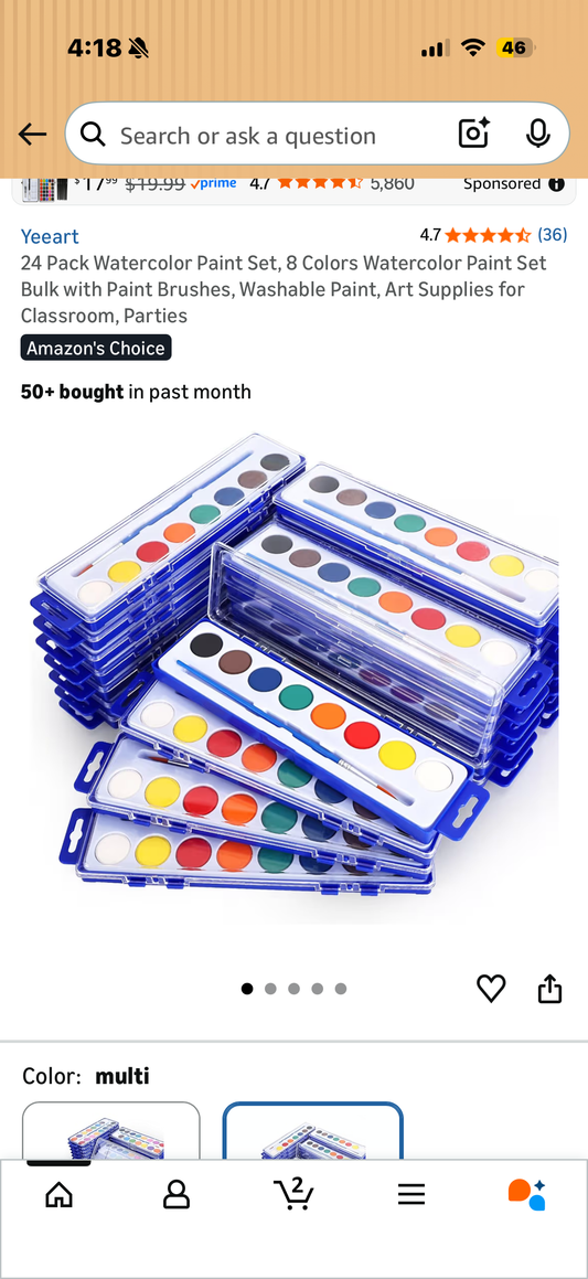 24 Pack Watercolor Paint Set, 8 Colors Watercolor Paint Set Bulk with Paint Brushes, Washable Paint, Art Supplies for Classroom, Parties