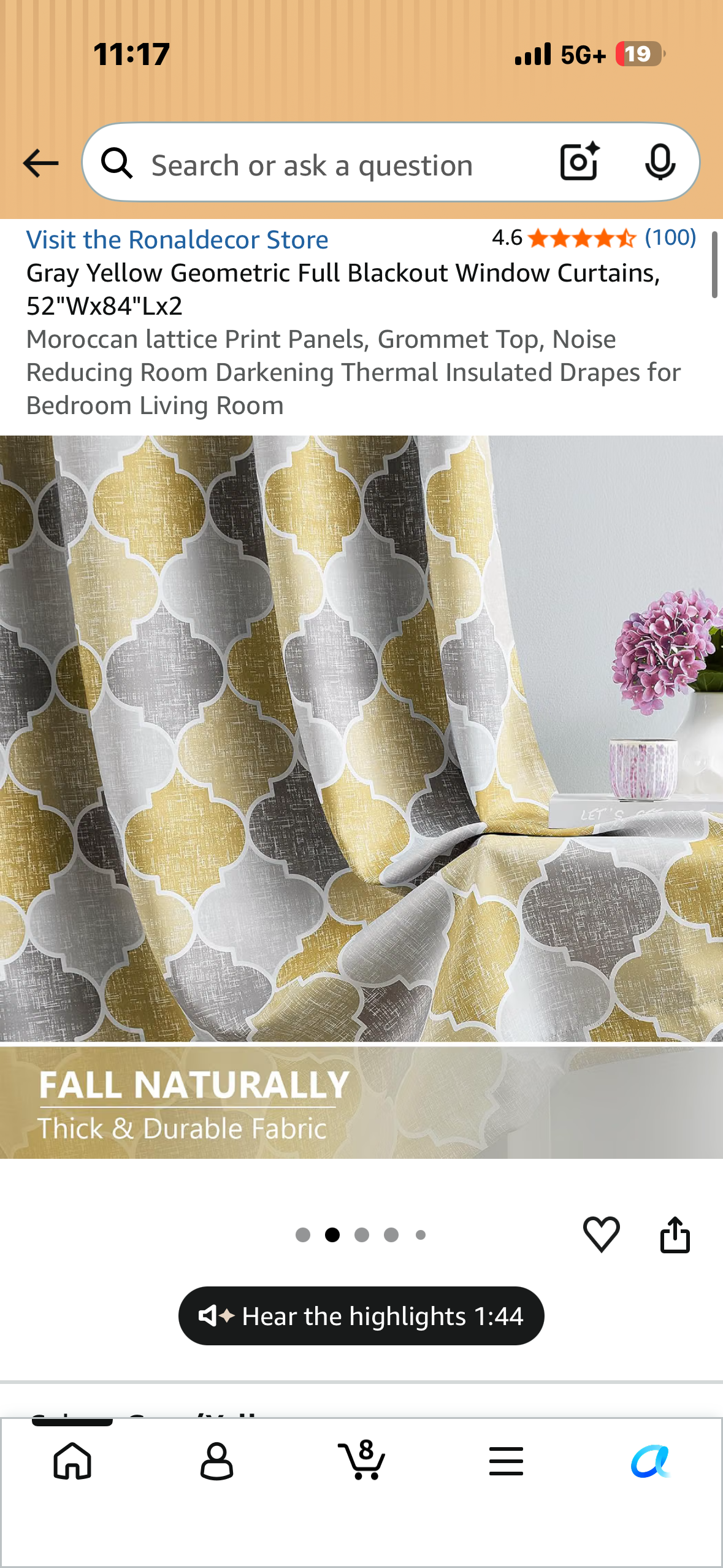 Gray Yellow Geometric Full Blackout Window Curtains, 52"Wx84"Lx2 Moroccan lattice Print Panels, Grommet Top, Noise Reducing Room Darkening Thermal Insulated Drapes for Bedroom Living Room (2-Panels)
