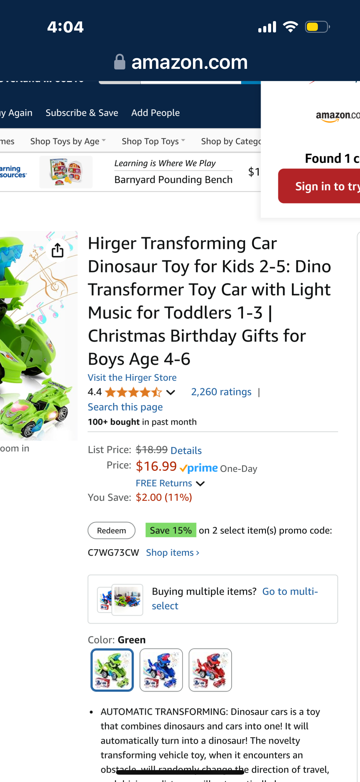 Transforming Dinosaur Toys,Transforming Dinosaur Car,2 in 1 Automatic Transform Dino Cars with Music and LED Light,Dinosaur Transformer Toys for Kids Easter Party Favors Christmas Birthday Gifts