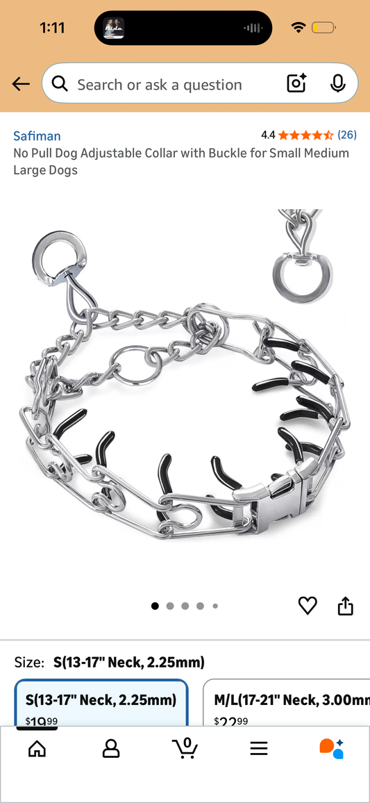 No Pull Dog Adjustable Collar with Buckle (Size Small)