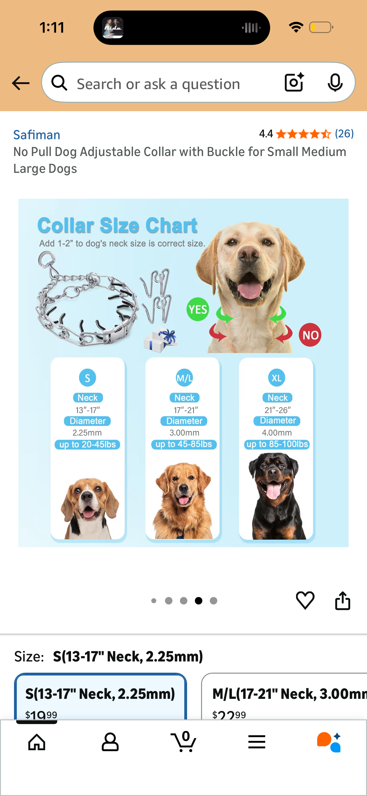 No Pull Dog Adjustable Collar with Buckle (Size Small)