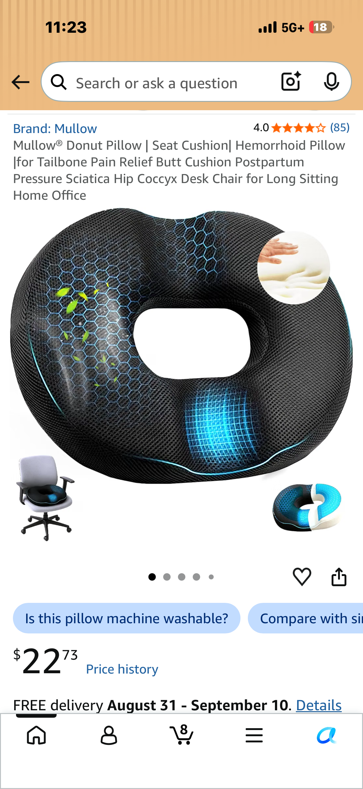 Mullow® Donut Pillow, Seat Cushion, Hemorrhoid Pillow, for Tailbone Pain Relief, Butt Cushion, Postpartum Pressure, Sciatica, Hip, Coccyx