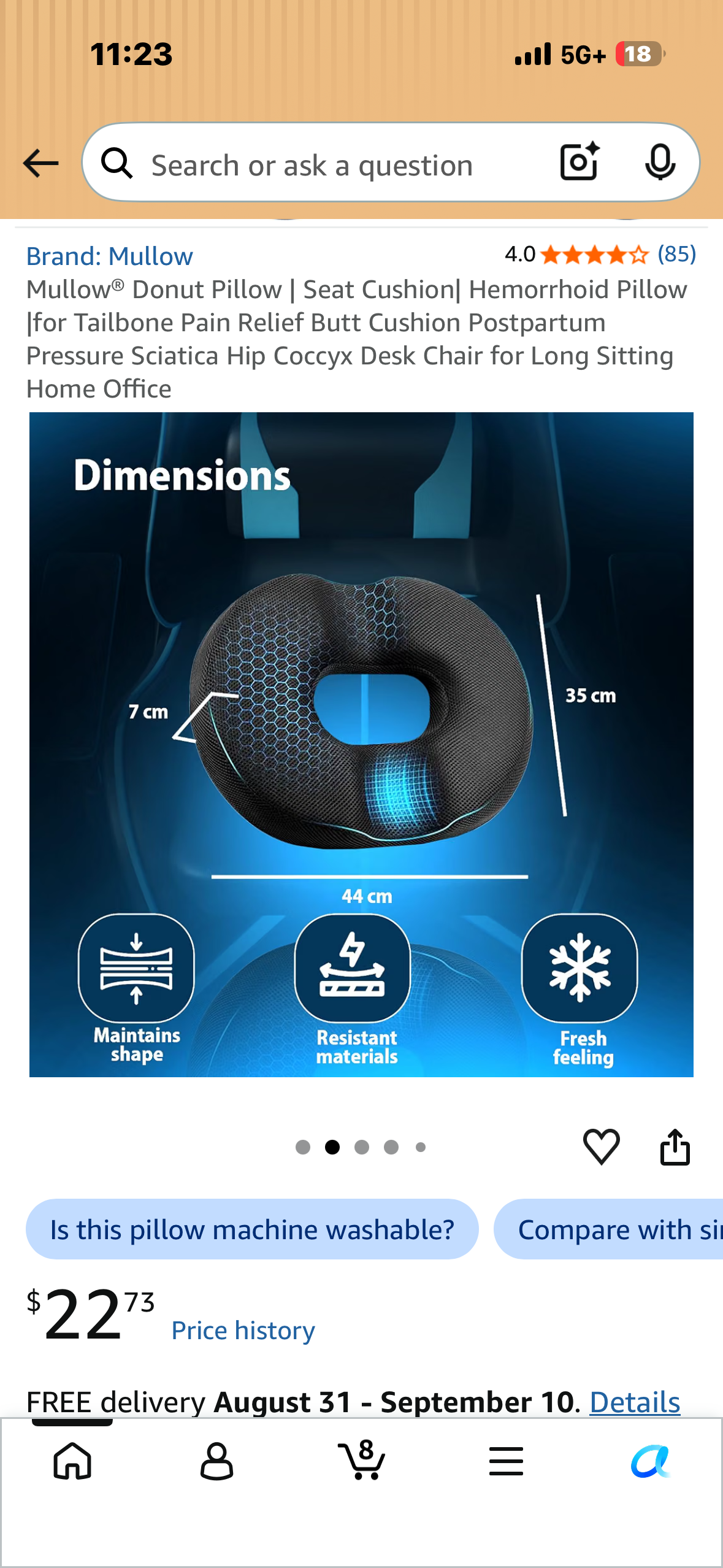 Mullow® Donut Pillow, Seat Cushion, Hemorrhoid Pillow, for Tailbone Pain Relief, Butt Cushion, Postpartum Pressure, Sciatica, Hip, Coccyx