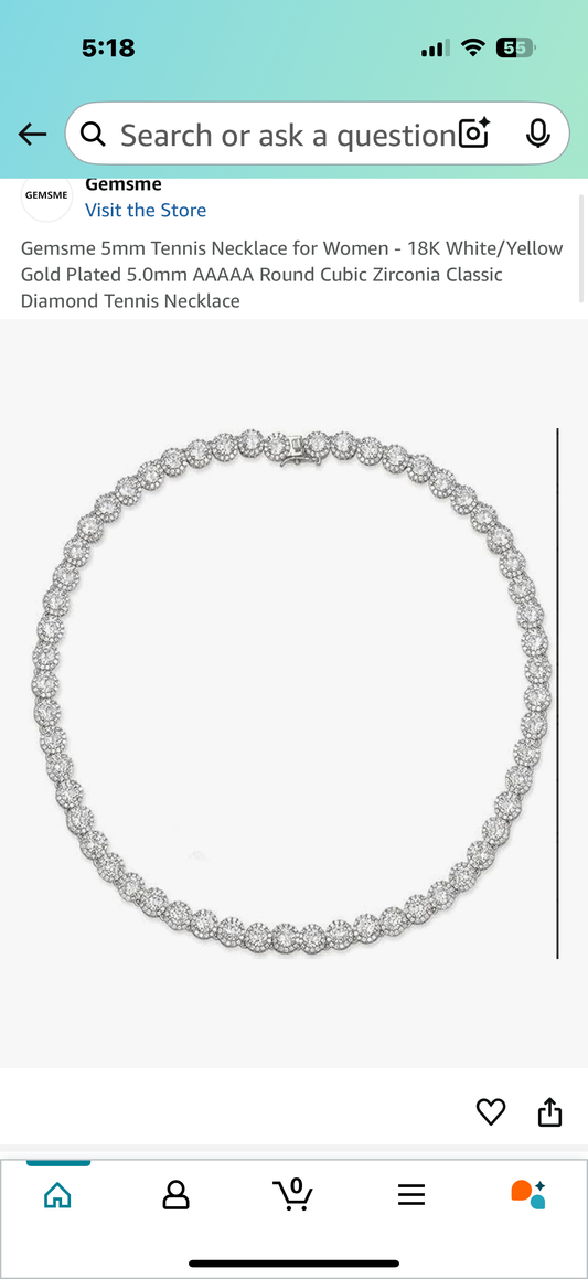 Gemsme 5mm Tennis Necklace for Women - 18K White/Yellow Gold Plated 5.0mm AAAAA Round Cubic Zirconia Classic Diamond Tennis Necklace