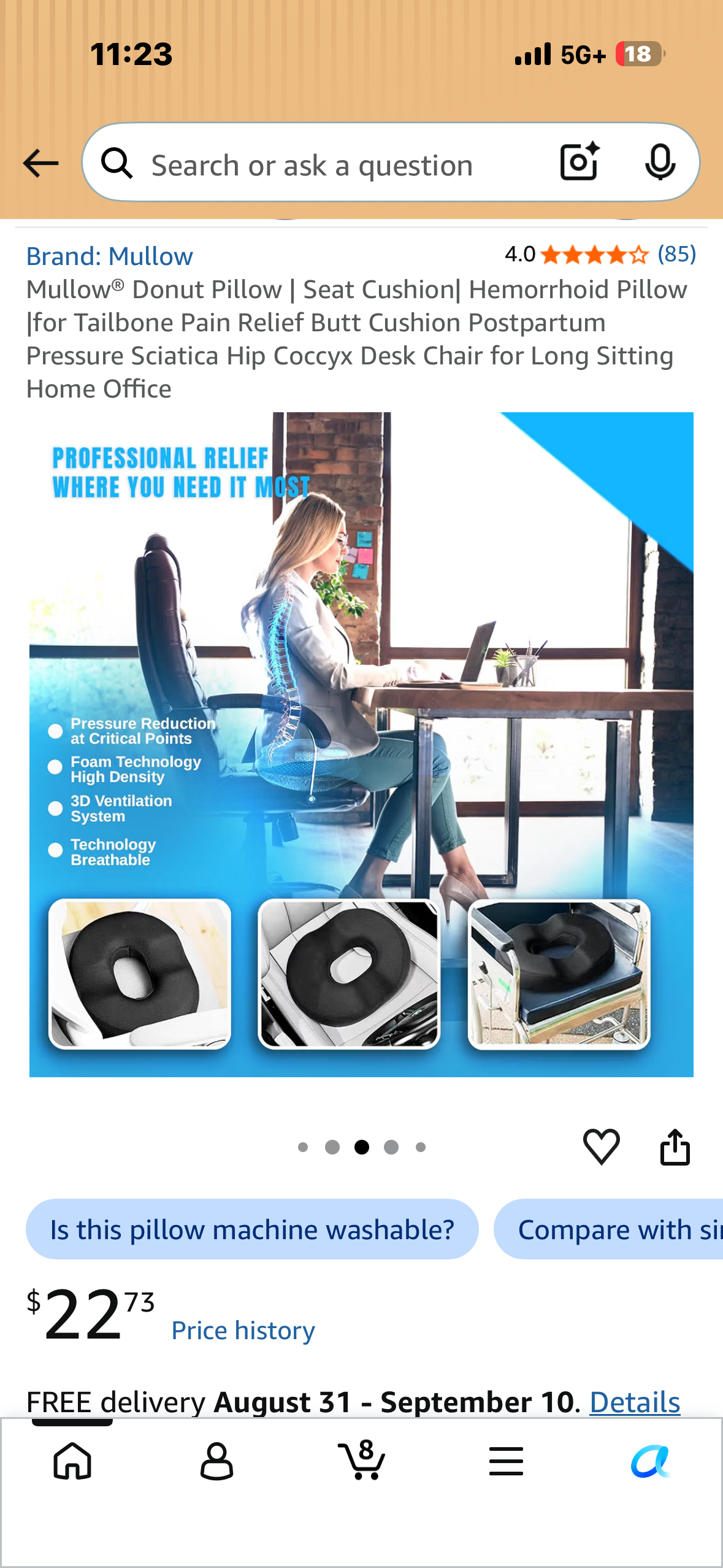 Mullow® Donut Pillow, Seat Cushion, Hemorrhoid Pillow, for Tailbone Pain Relief, Butt Cushion, Postpartum Pressure, Sciatica, Hip, Coccyx