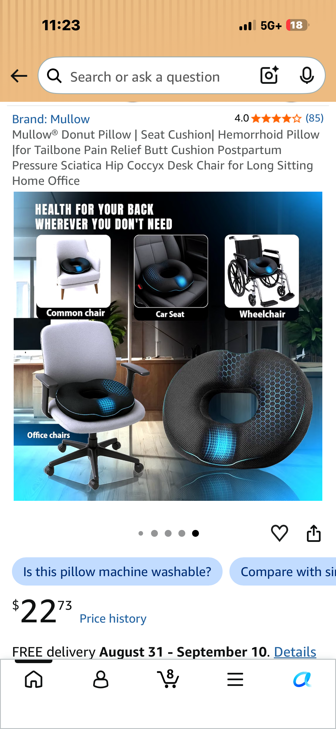 Mullow® Donut Pillow, Seat Cushion, Hemorrhoid Pillow, for Tailbone Pain Relief, Butt Cushion, Postpartum Pressure, Sciatica, Hip, Coccyx