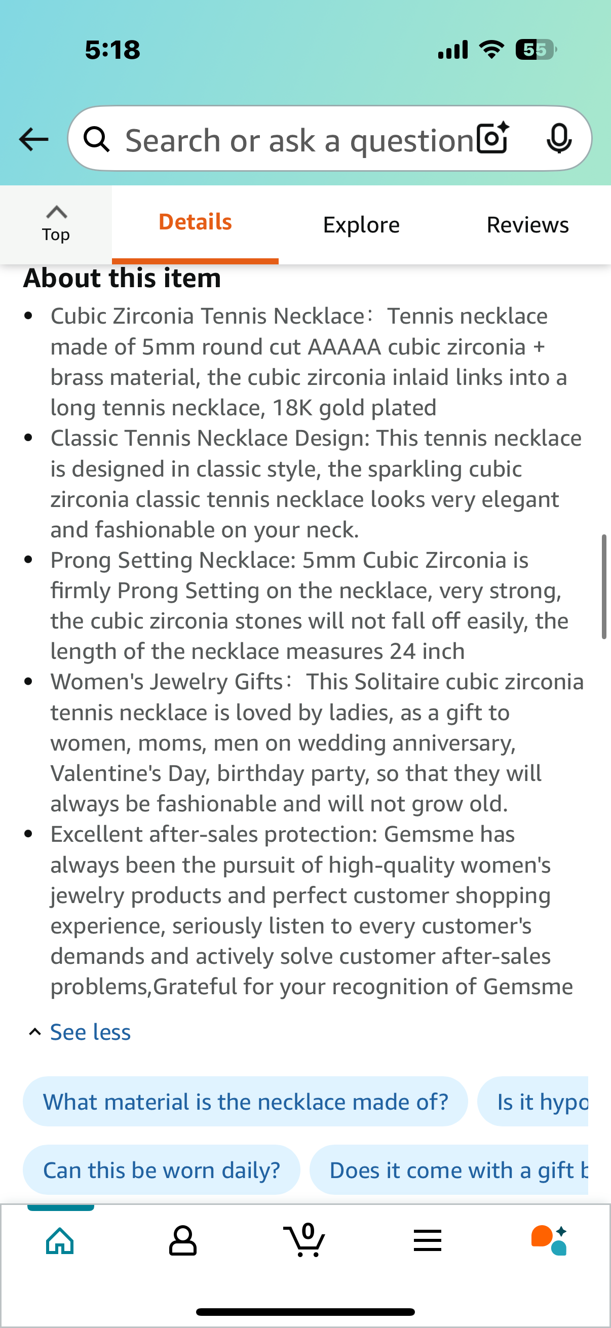 Gemsme 5mm Tennis Necklace for Women - 18K White/Yellow Gold Plated 5.0mm AAAAA Round Cubic Zirconia Classic Diamond Tennis Necklace