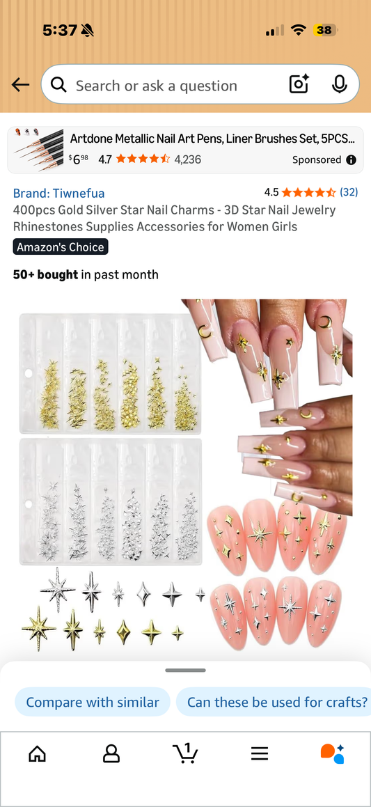 400pcs Gold Silver Star Nail Charms - 3D Star Nail Jewelry Rhinestones Supplies Accessories for Women Girls