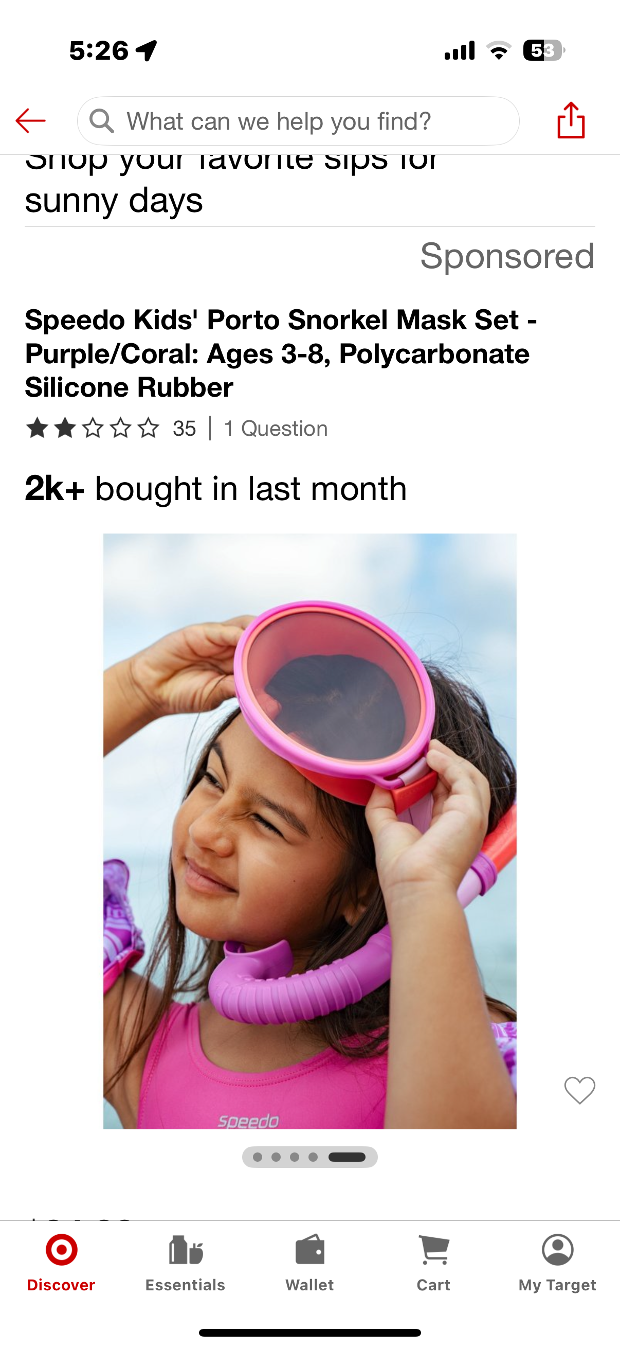 Speedo Kids' Porto Snorkel Mask Set - Purple/Coral: Ages 3-8, Polycarbonate Silicone Rubber
