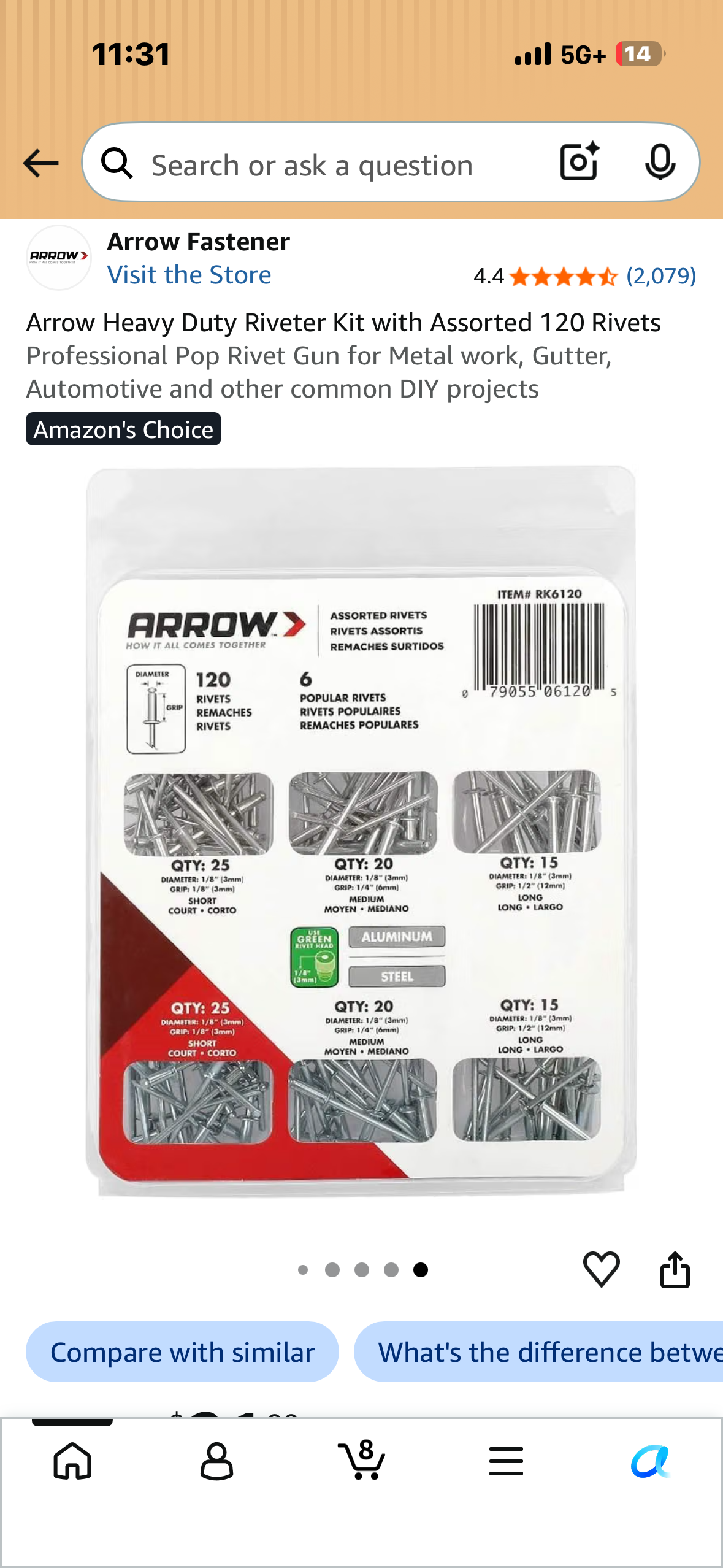 Arrow Heavy Duty Riveter Kit with Assorted 120 Rivets Professional Pop Rivet Gun for Metal work, Gutter, Automotive and other common DIY projects