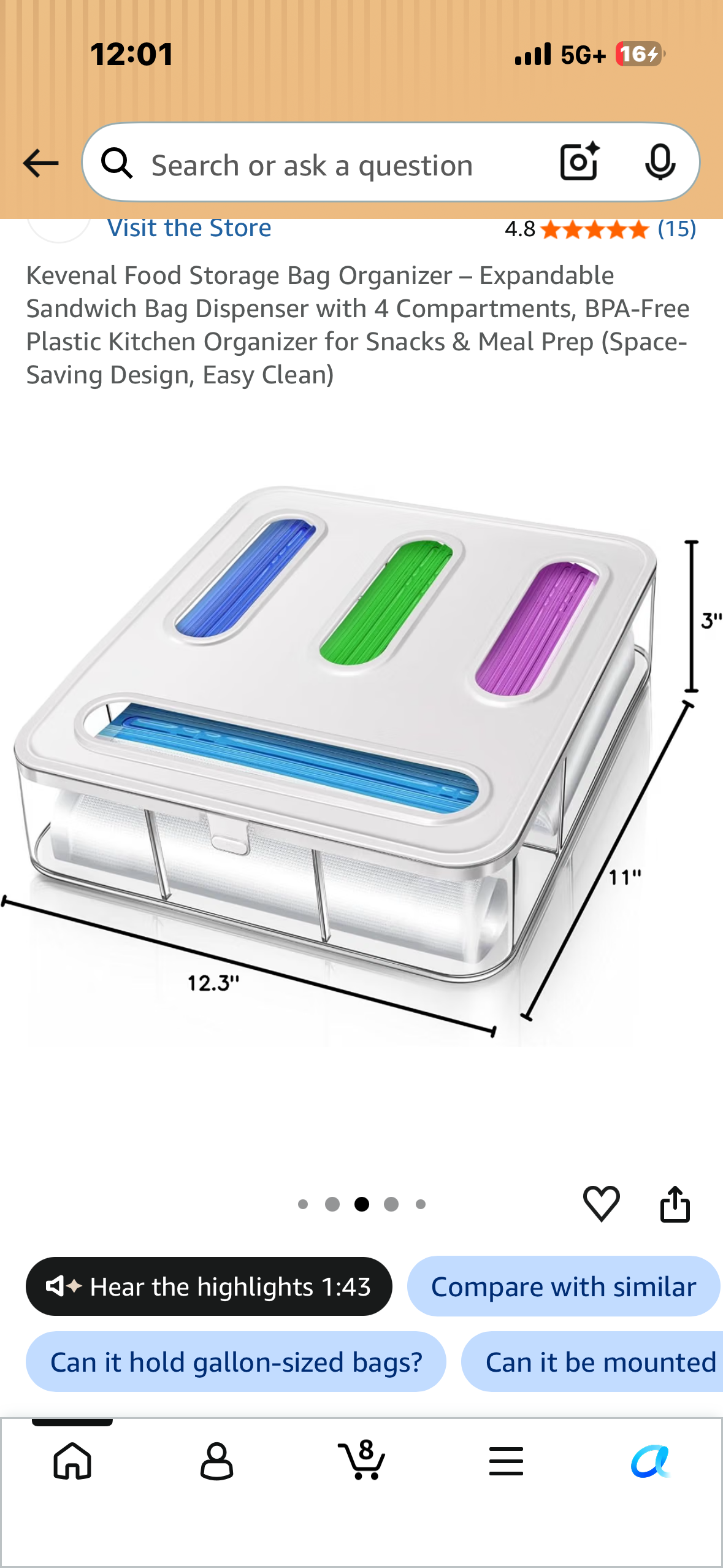 Food Storage Bag Organizer – Expandable Sandwich Bag Dispenser with 4 Compartments, BPA-Free Plastic Kitchen Organizer for Snacks & Meal Prep (Space-Saving Design, Easy Clean)
