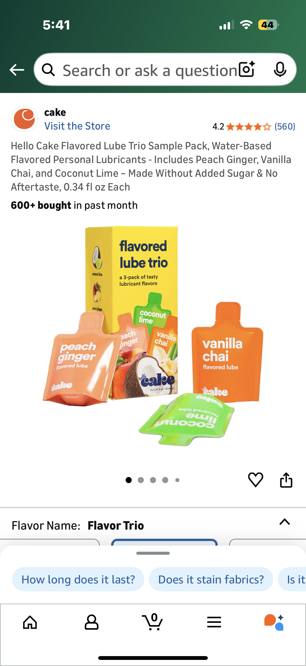 Hello Cake Flavored Lube Trio Sample Pack, Water-Based Flavored Personal Lubricants - Includes Peach Ginger, Vanilla Chai, and Coconut Lime – Made Without Added Sugar & No Aftertaste, 0.34 fl oz Each