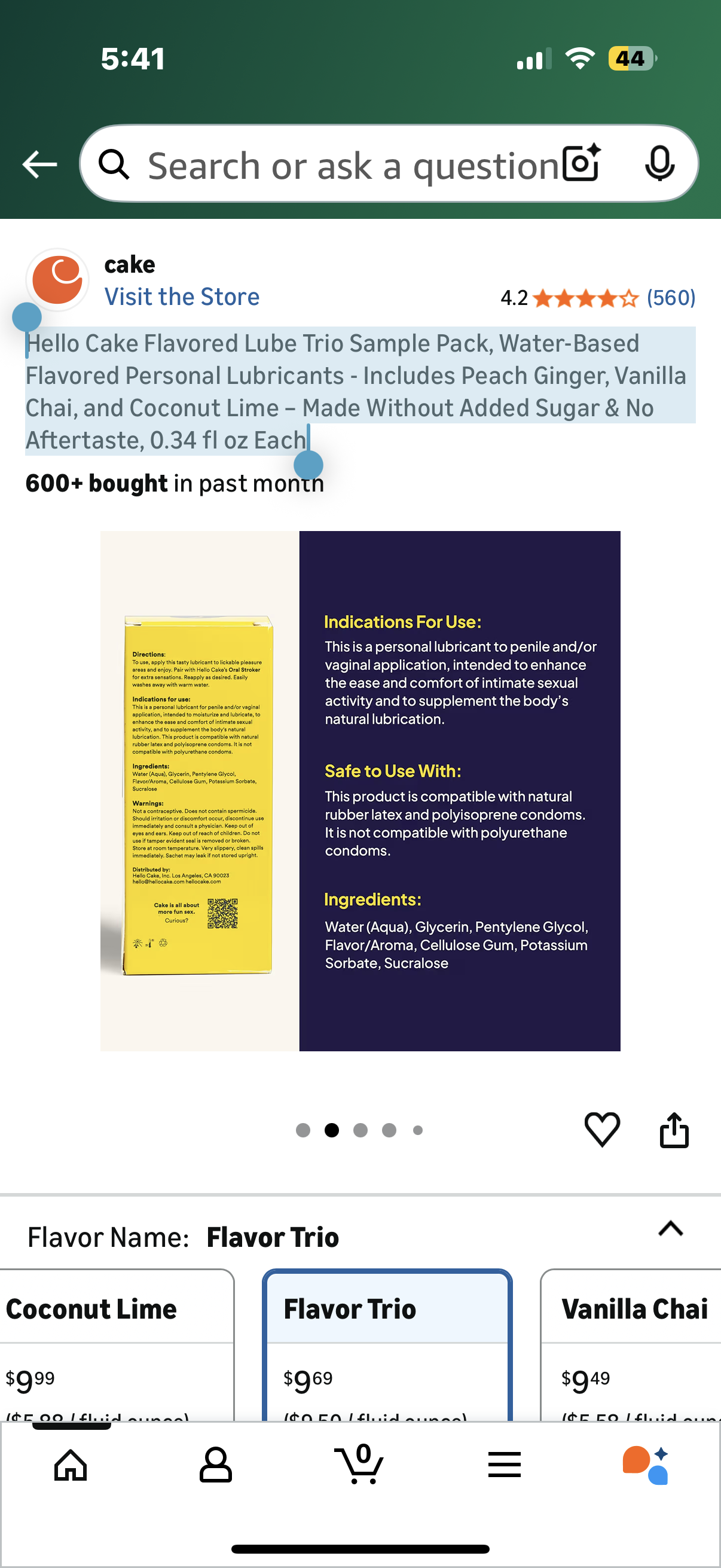 Hello Cake Flavored Lube Trio Sample Pack, Water-Based Flavored Personal Lubricants - Includes Peach Ginger, Vanilla Chai, and Coconut Lime – Made Without Added Sugar & No Aftertaste, 0.34 fl oz Each